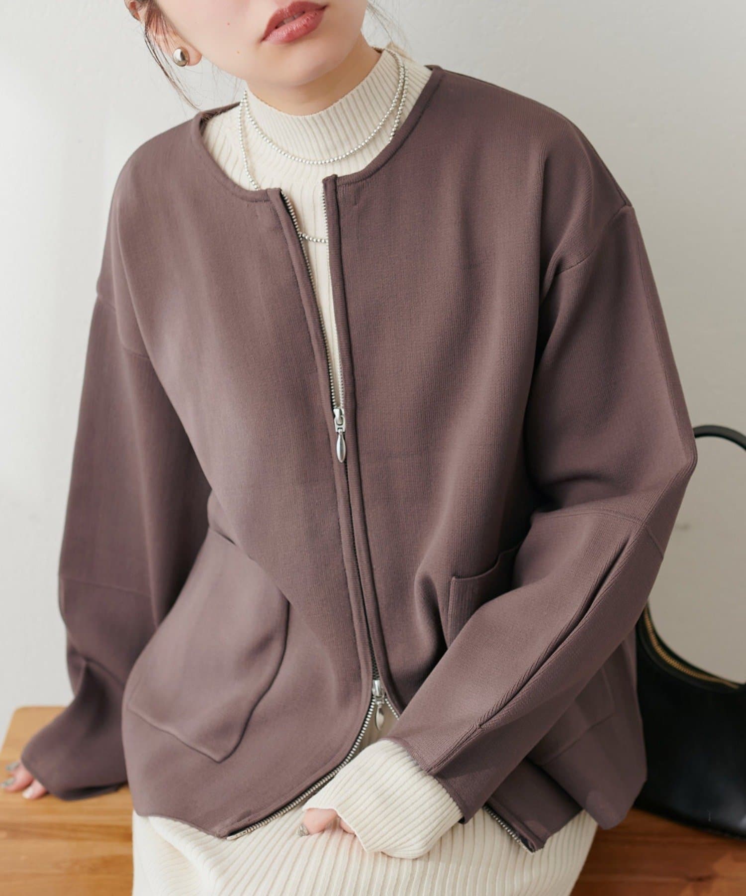 NICE CLAUP / OLIVE des OLIVE OUTLET(ナイスクラップ  / オリーブ デ オリーブ アウトレット) 【natural couture】ＷＺＩＰニットジャケット
