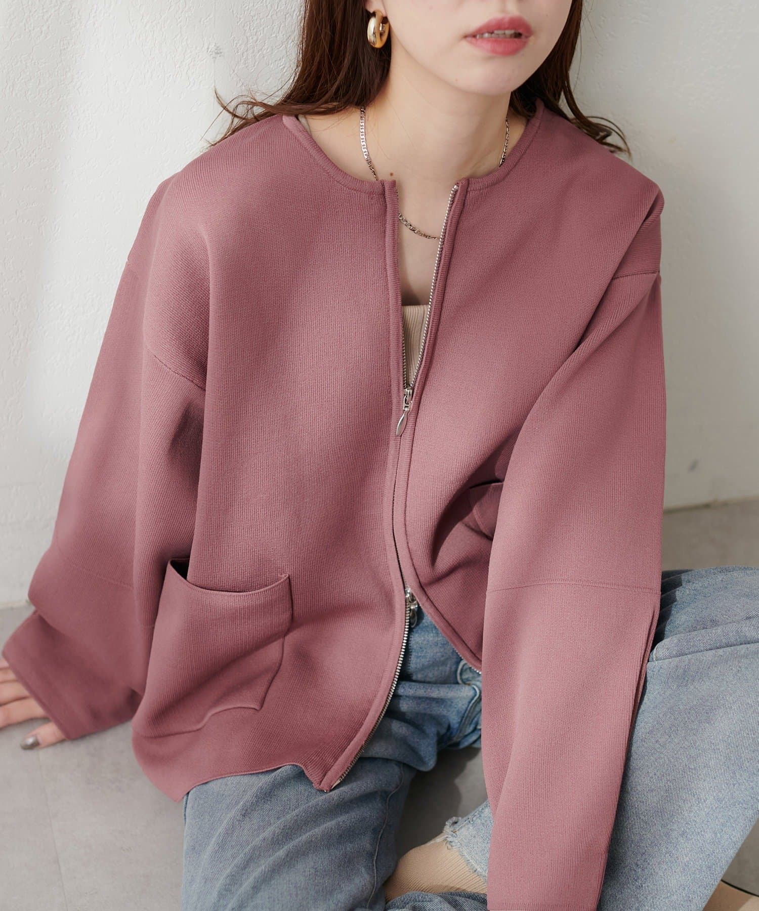 NICE CLAUP / OLIVE des OLIVE OUTLET(ナイスクラップ  / オリーブ デ オリーブ アウトレット) 【natural couture】ＷＺＩＰニットジャケット