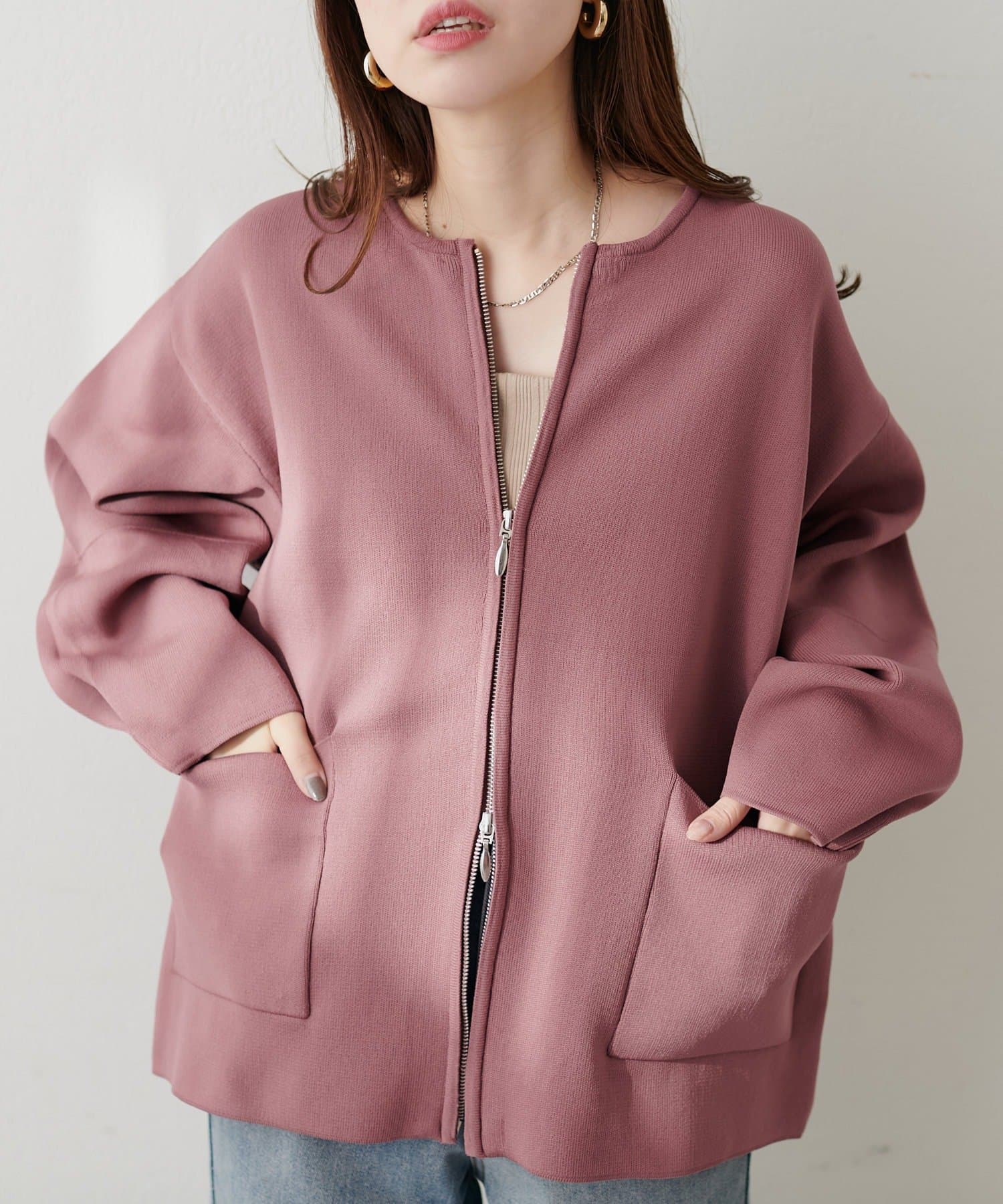 NICE CLAUP / OLIVE des OLIVE OUTLET(ナイスクラップ  / オリーブ デ オリーブ アウトレット) 【natural couture】ＷＺＩＰニットジャケット