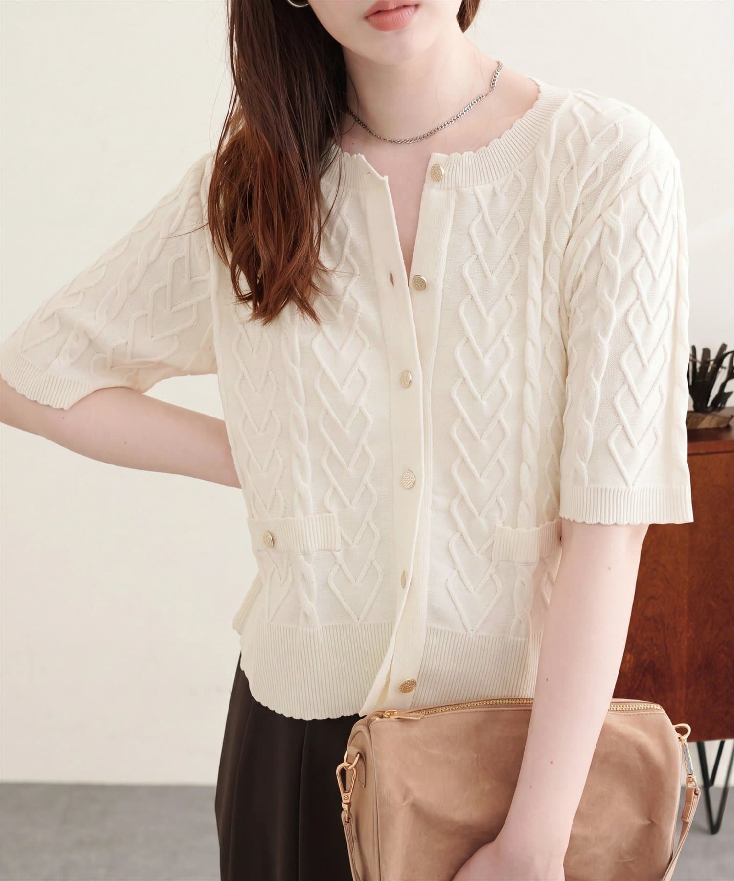 NICE CLAUP / OLIVE des OLIVE OUTLET(ナイスクラップ  / オリーブ デ オリーブ アウトレット) 【natural couture】ハート柄ウォッシャブルケーブルカーデ