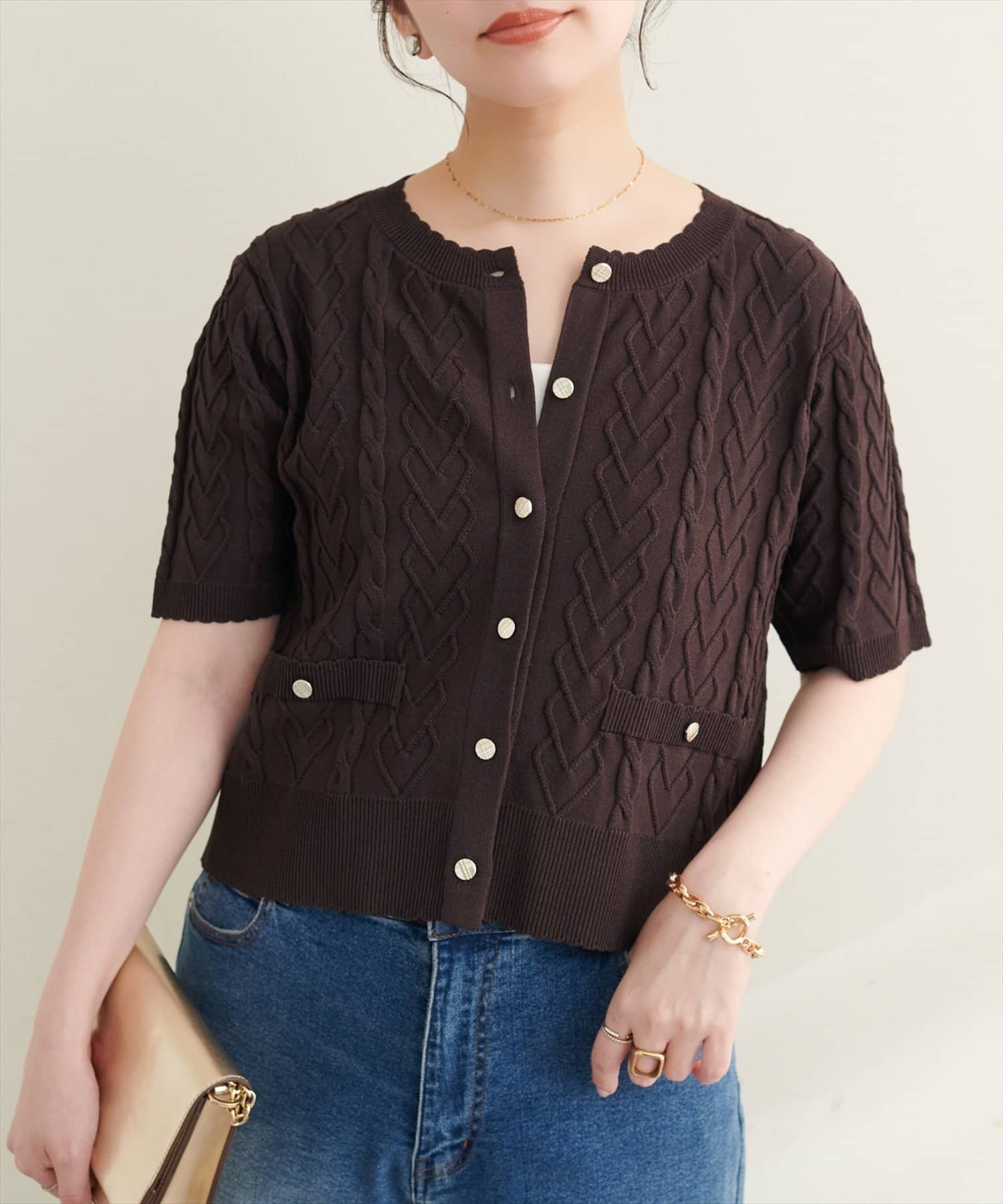 NICE CLAUP / OLIVE des OLIVE OUTLET(ナイスクラップ  / オリーブ デ オリーブ アウトレット) 【natural couture】ハート柄ウォッシャブルケーブルカーデ