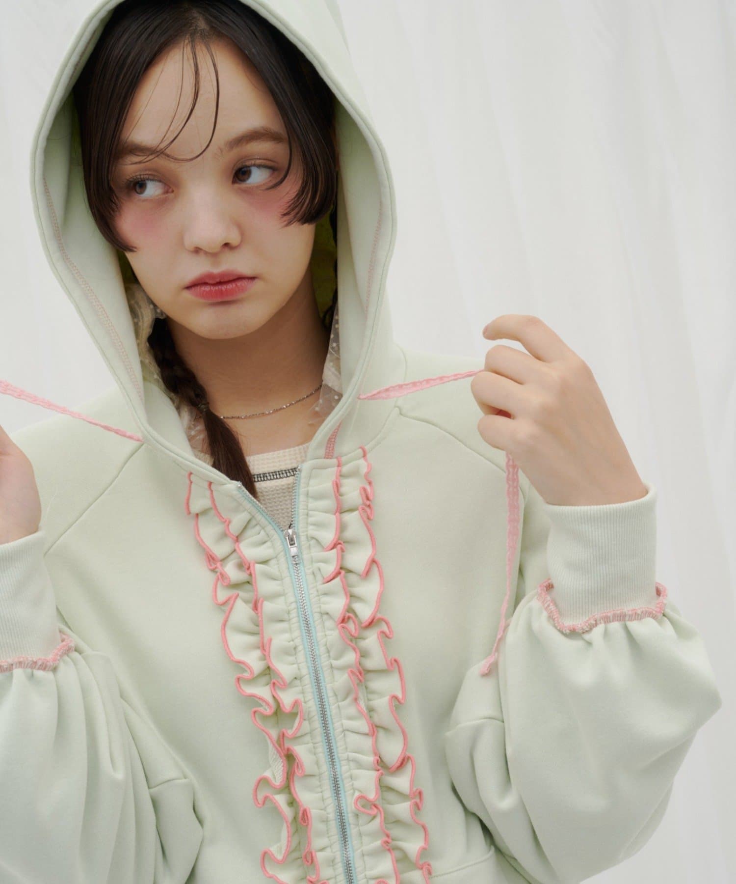 CIAOPANIC TYPY(チャオパニックティピー) 【26Winter展示会 出展商品】【HELLO.SANFRANCISCO】フボリュームフリルレースビックパーカー