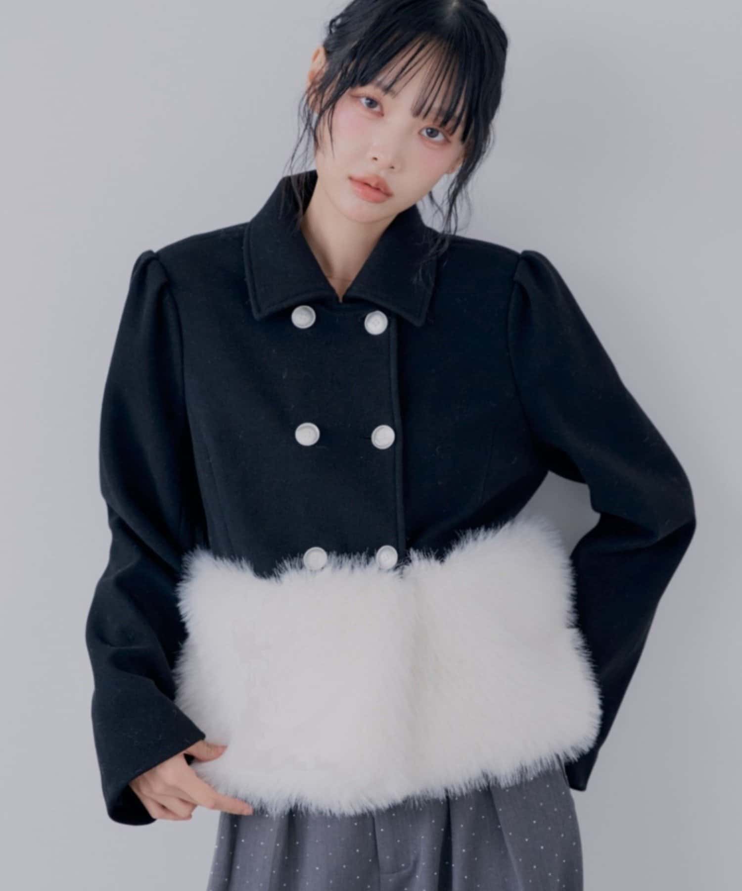 Chico(チコ) 【SALON by Chico】ダブルボタンファードッキングパフジャケット【10/15(木)0:00~1000円OFF&ノベルティフェアがスタート】