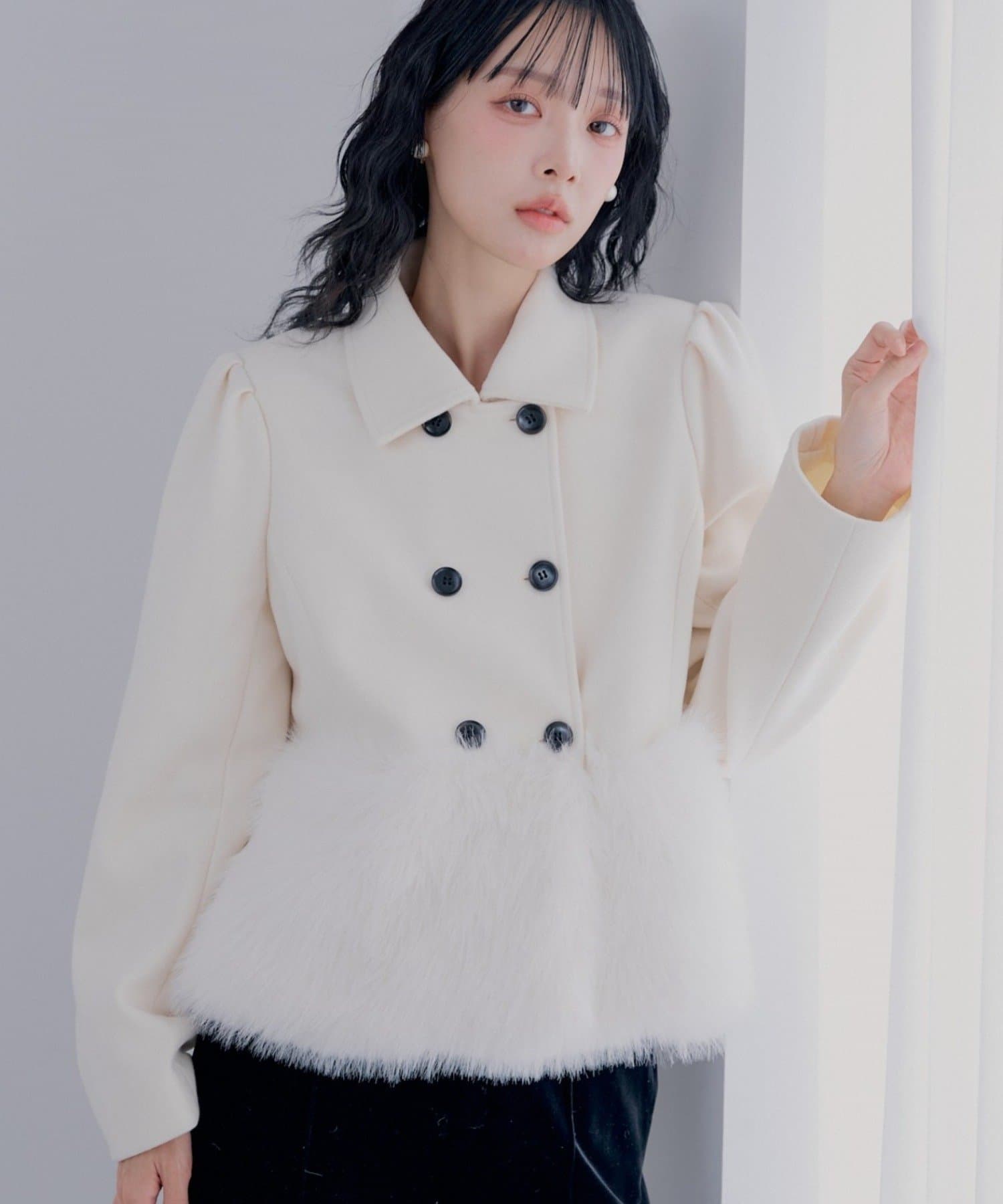 Chico(チコ) 【SALON by Chico】ダブルボタンファードッキングパフジャケット【10/15(木)0:00~1000円OFF&ノベルティフェアがスタート】