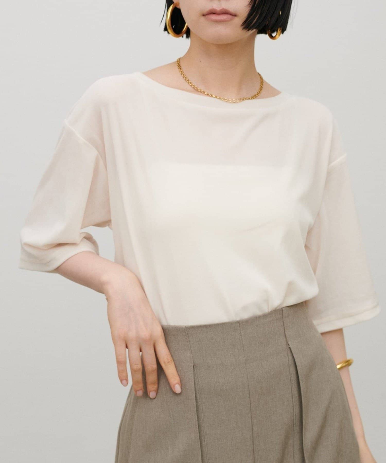 NICE CLAUP / OLIVE des OLIVE OUTLET(ナイスクラップ  / オリーブ デ オリーブ アウトレット) 【LARUTA】半袖シアーとろもちベロアプルオーバー