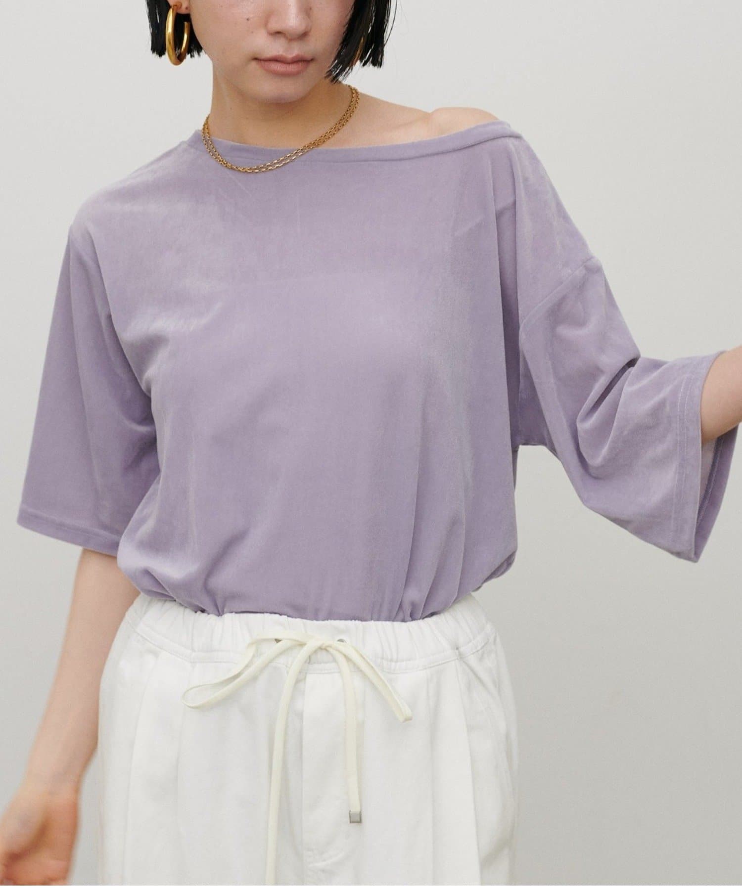 NICE CLAUP / OLIVE des OLIVE OUTLET(ナイスクラップ  / オリーブ デ オリーブ アウトレット) 【LARUTA】半袖シアーとろもちベロアプルオーバー