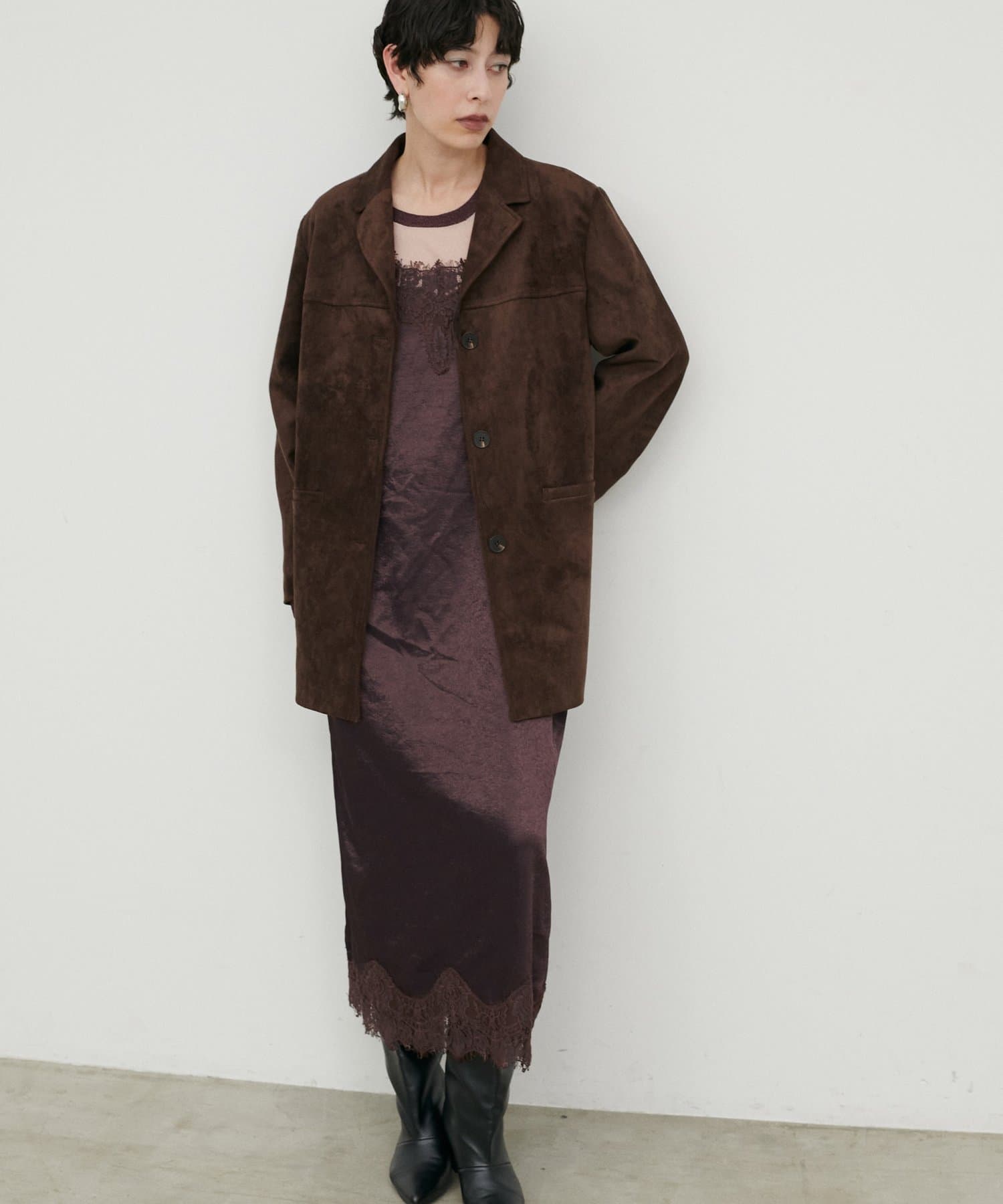 NICE CLAUP / OLIVE des OLIVE OUTLET(ナイスクラップ  / オリーブ デ オリーブ アウトレット) 【LARUTA】レースツイルサテンキャミワンピース
