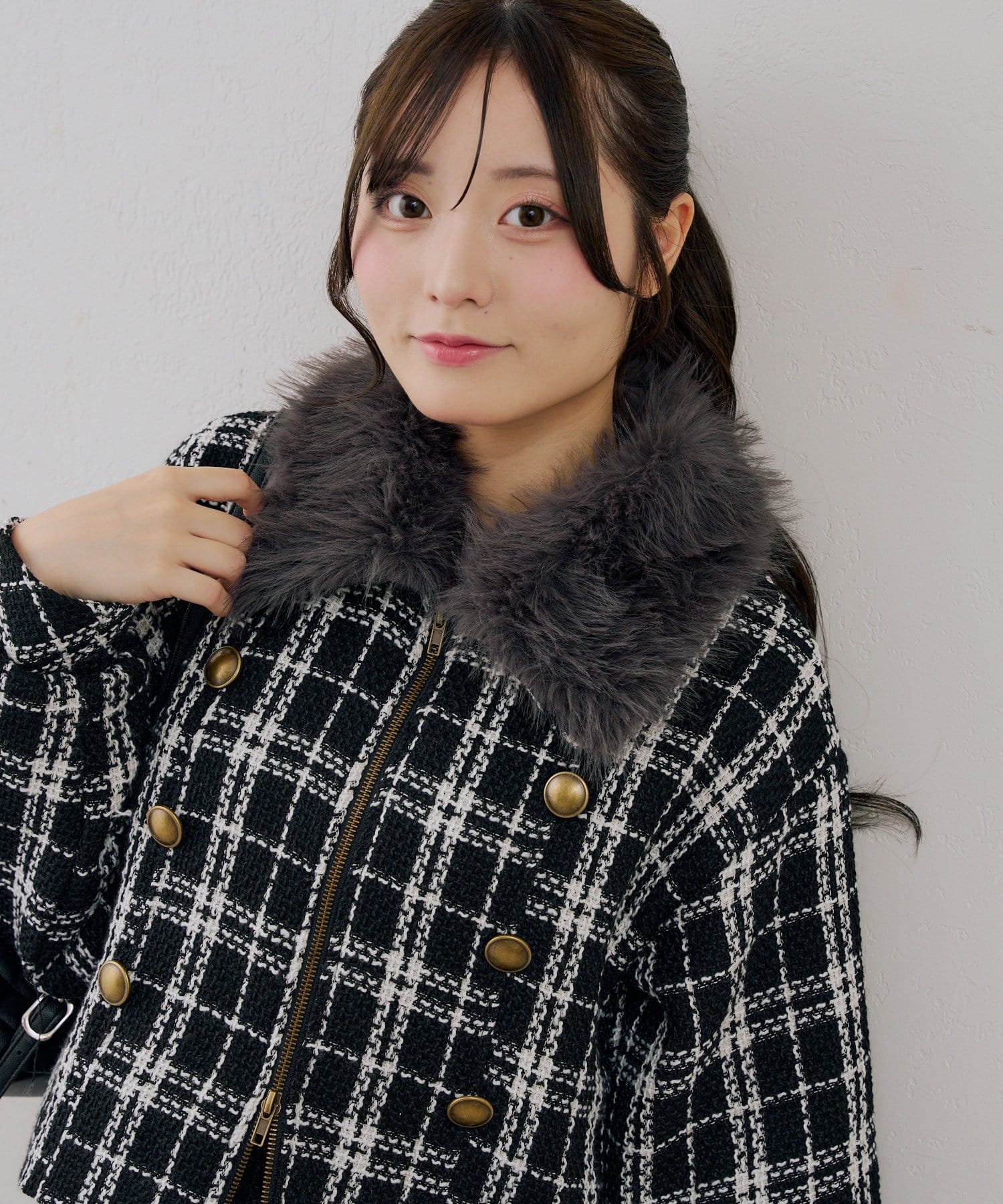 NICE CLAUP / OLIVE des OLIVE OUTLET(ナイスクラップ  / オリーブ デ オリーブ アウトレット) 【ANOTHER BRANCH】ツイードファーフェイクファー衿ブルゾン