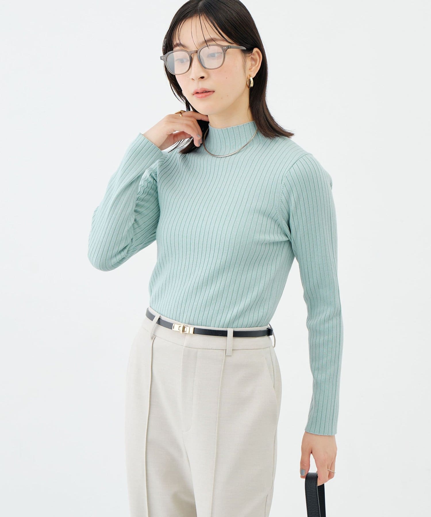 NOLLEY'S(ノーリーズ) 《手洗い可能》ワイドリブハイネックプルオーバー