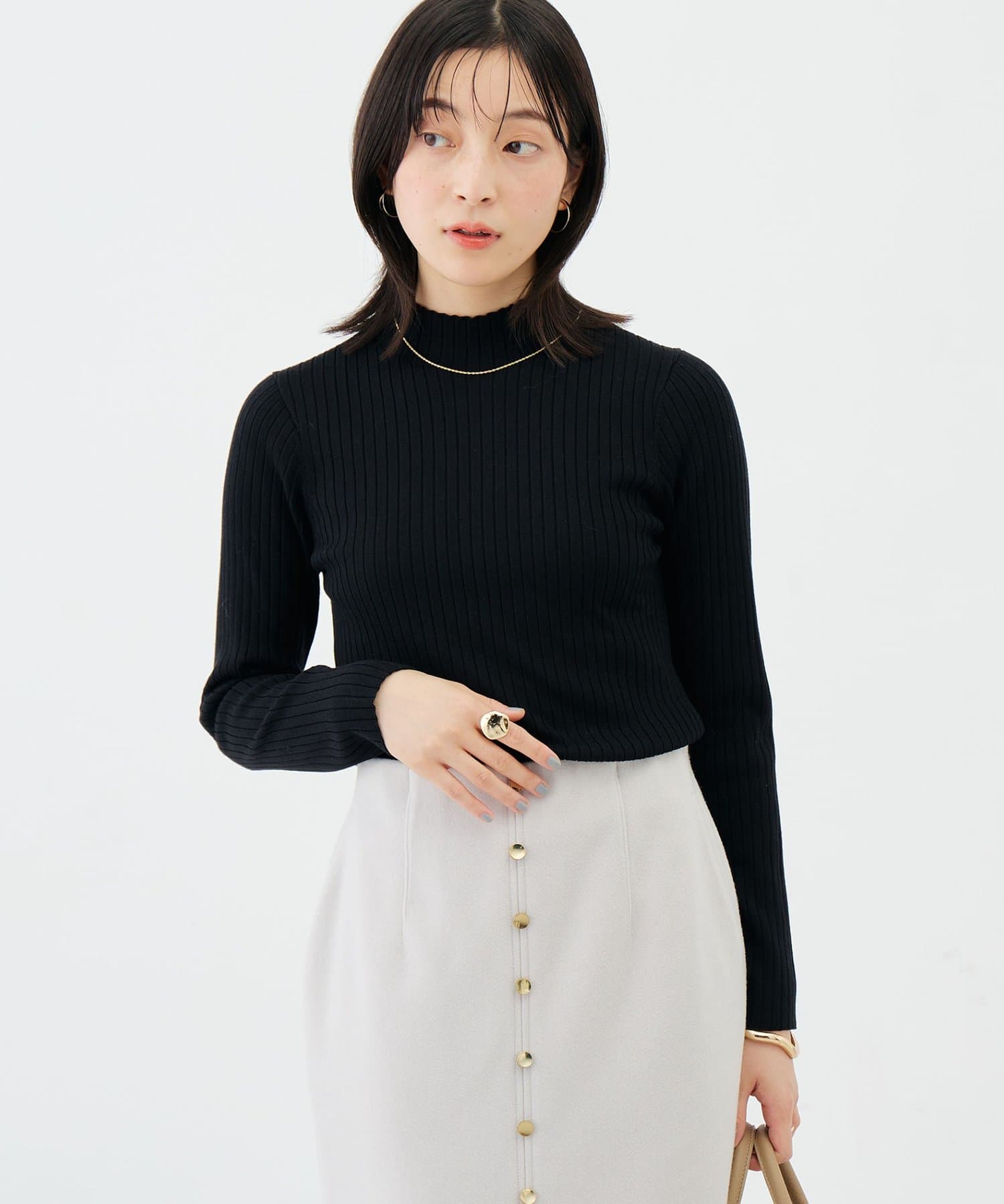 NOLLEY'S(ノーリーズ) 《手洗い可能》ワイドリブハイネックプルオーバー