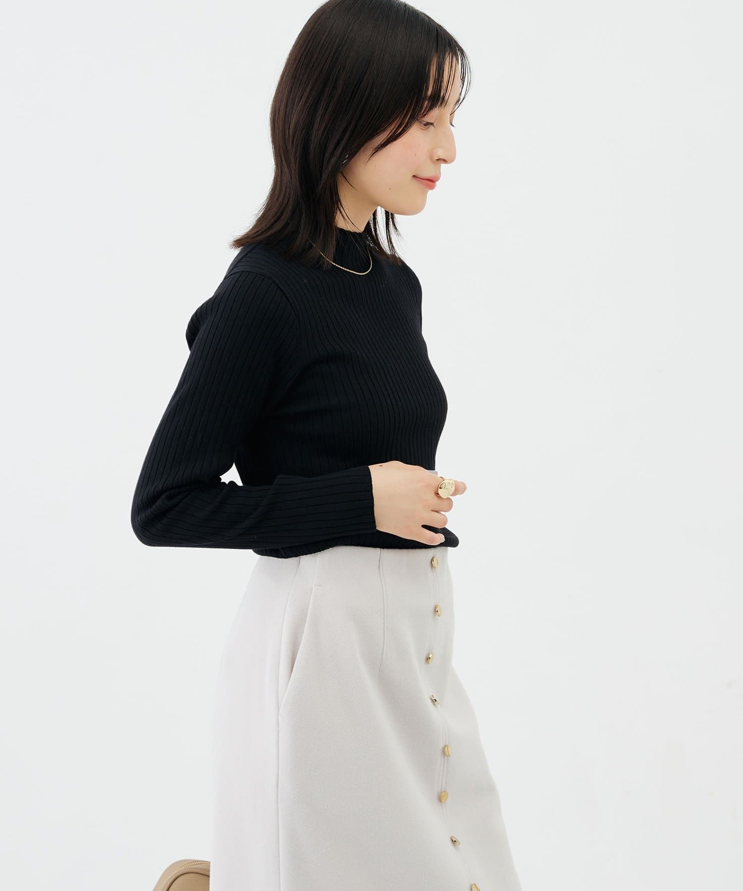 NOLLEY'S(ノーリーズ) 《手洗い可能》ワイドリブハイネックプルオーバー
