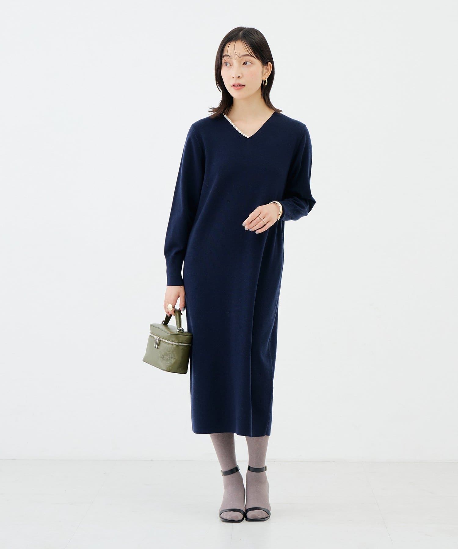 NOLLEY'S(ノーリーズ) 【WEB限定】《手洗い可能》片衿パール総針コクーンワンピース