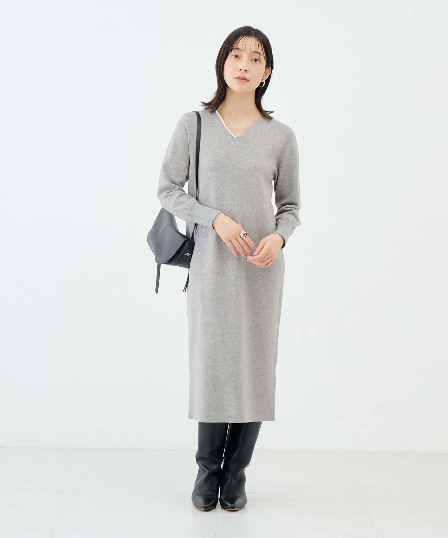NOLLEY'S(ノーリーズ) 【WEB限定】《手洗い可能》片衿パール総針コクーンワンピース