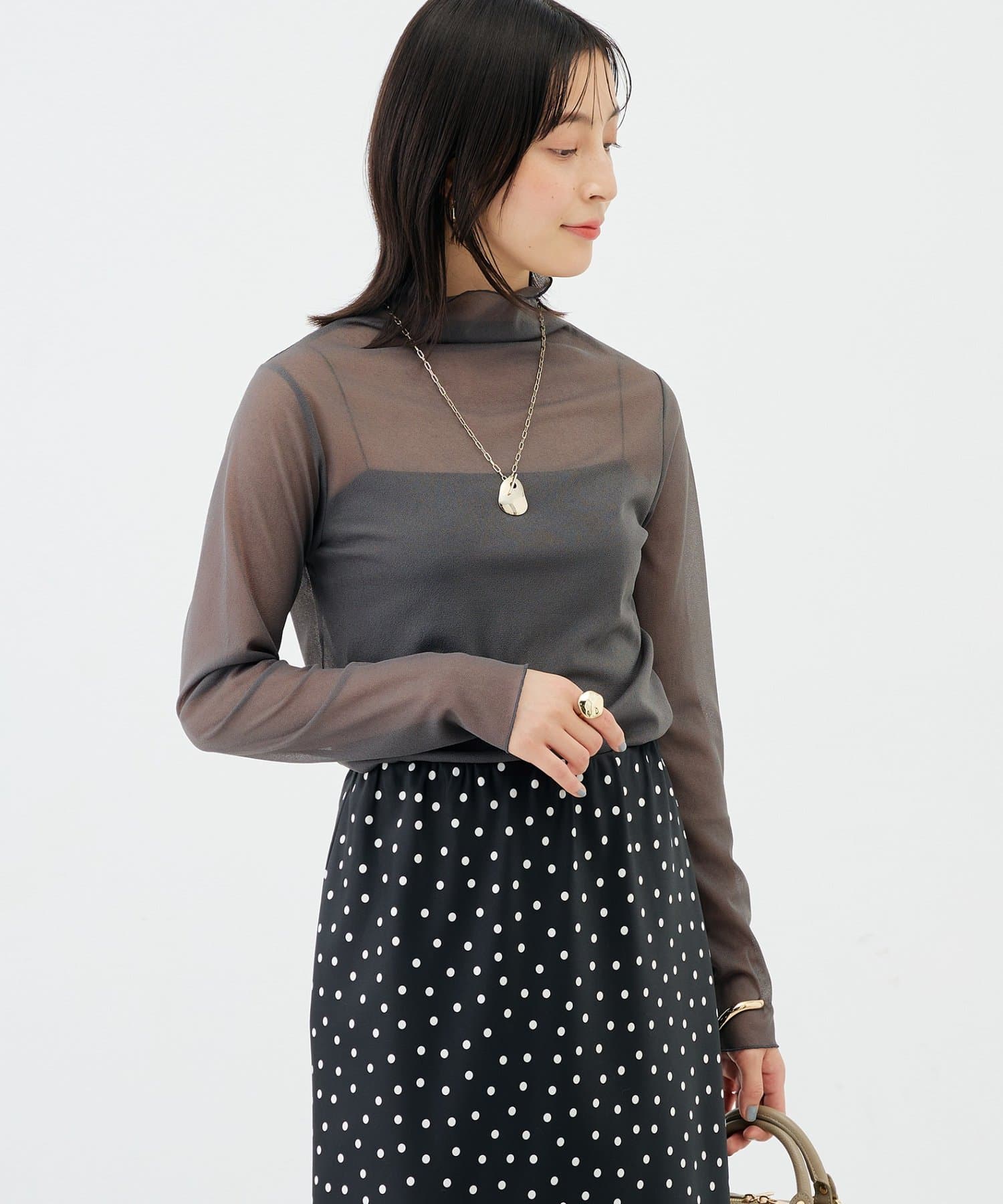 NOLLEY'S(ノーリーズ) ウォッシャブルシアーオーガンジータートルネック