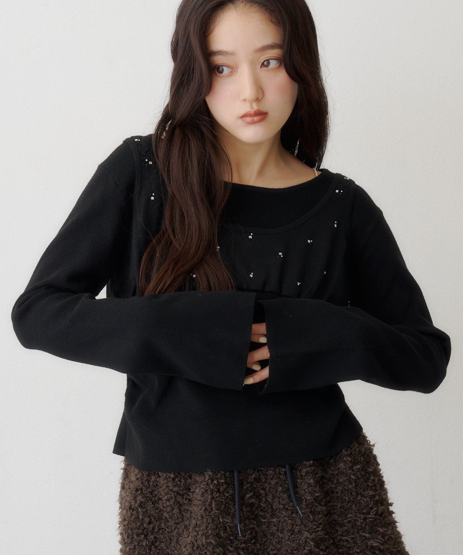 Kastane(カスタネ) 【10.15(木)11:00発売】ビジュービスチェレイヤードニット