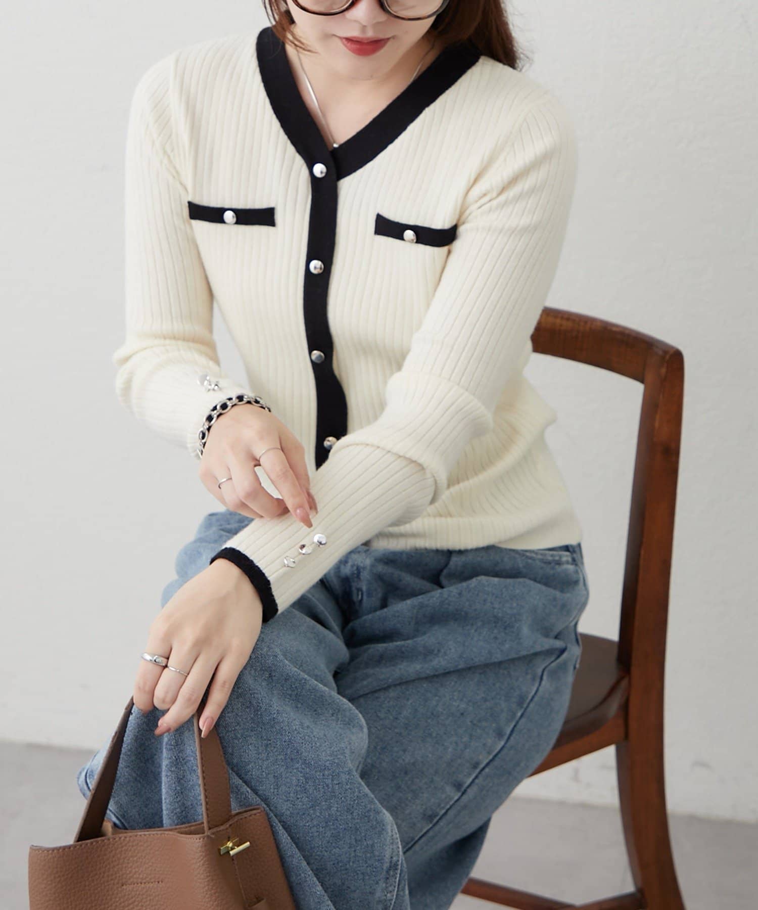 NICE CLAUP / OLIVE des OLIVE OUTLET(ナイスクラップ  / オリーブ デ オリーブ アウトレット) 【OUTLET限定】カーディガン風ニット
