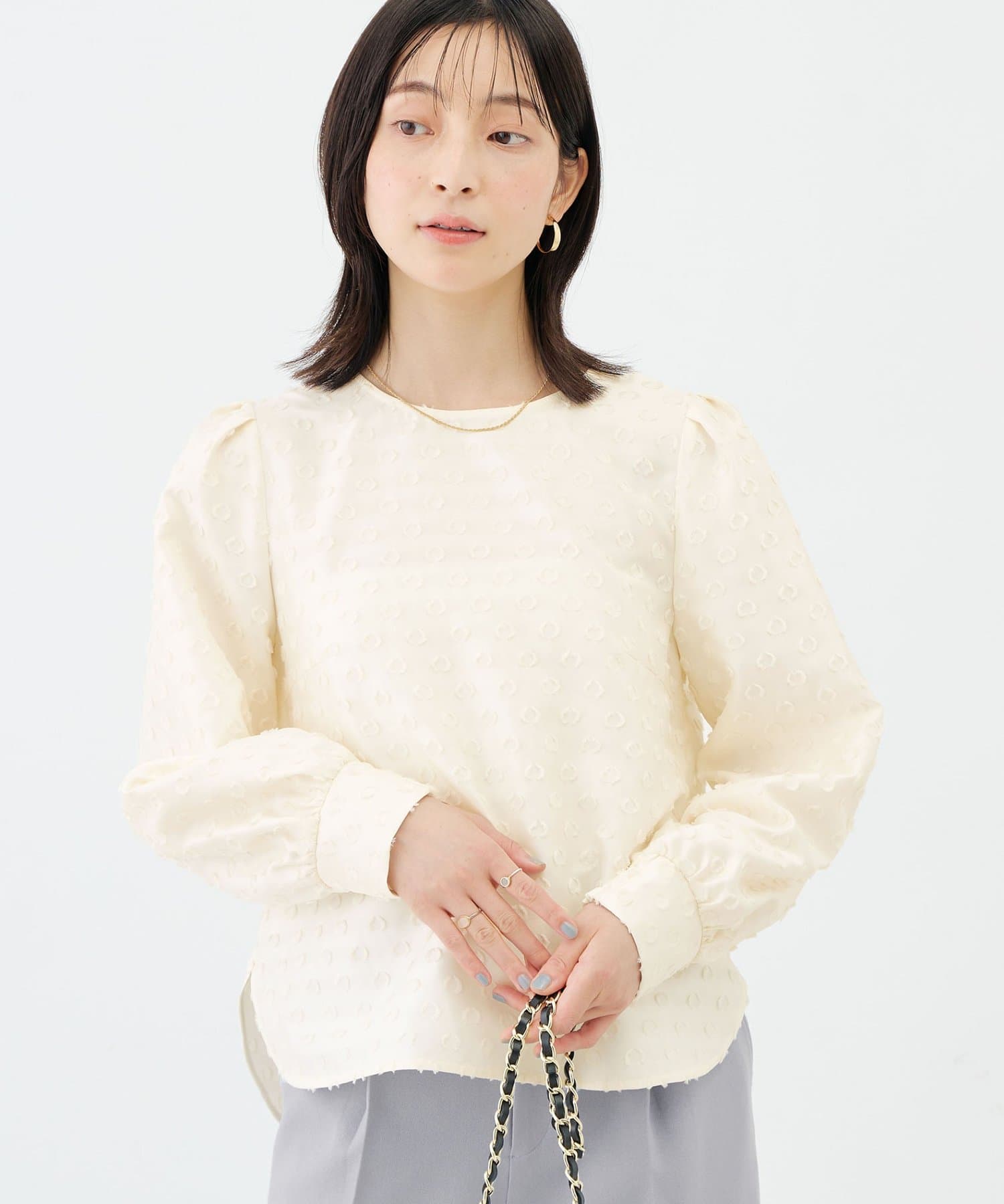 NOLLEY'S(ノーリーズ) ウォッシャブルドットカットジャガードブラウス