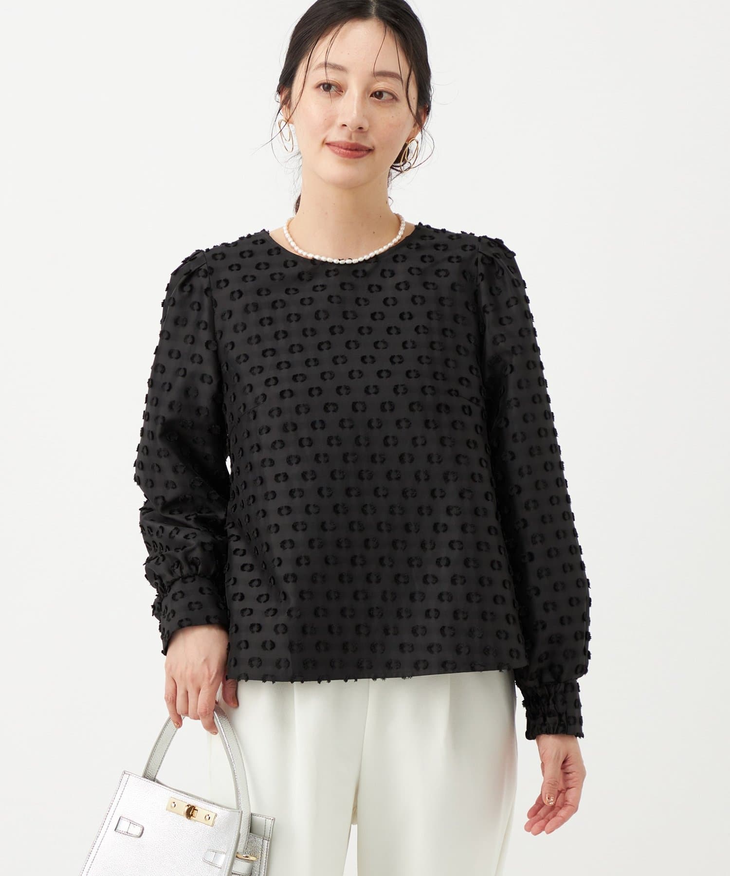 NOLLEY'S(ノーリーズ) ウォッシャブルドットカットジャガードブラウス