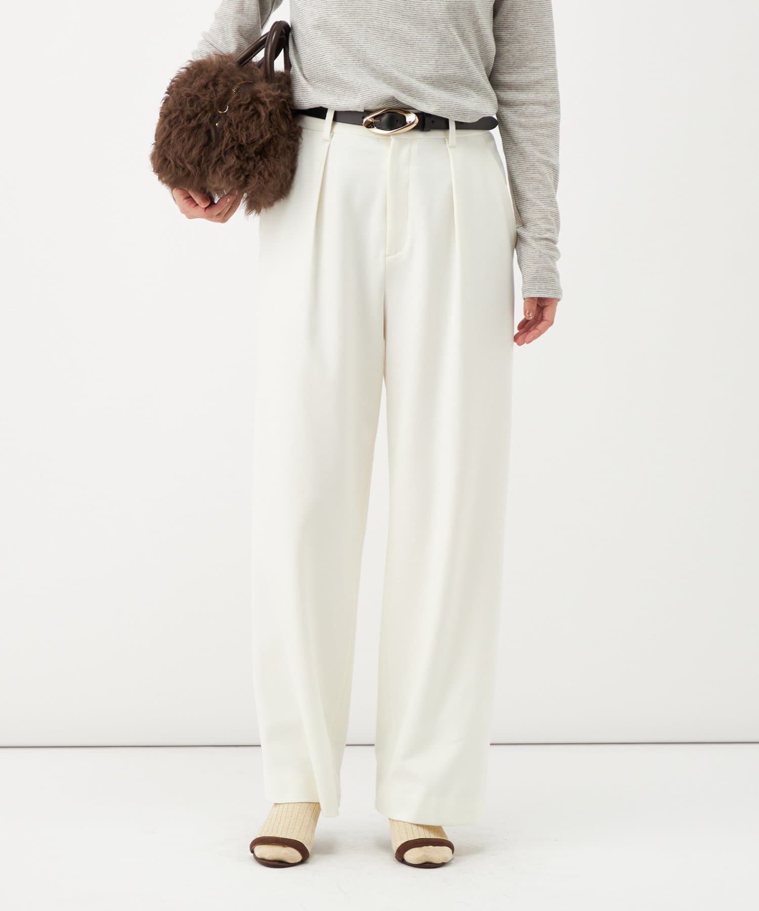 NOLLEY'S(ノーリーズ) 《吸湿発熱/4サイズ展開》ウォッシャブル裏起毛タックワイドパンツ