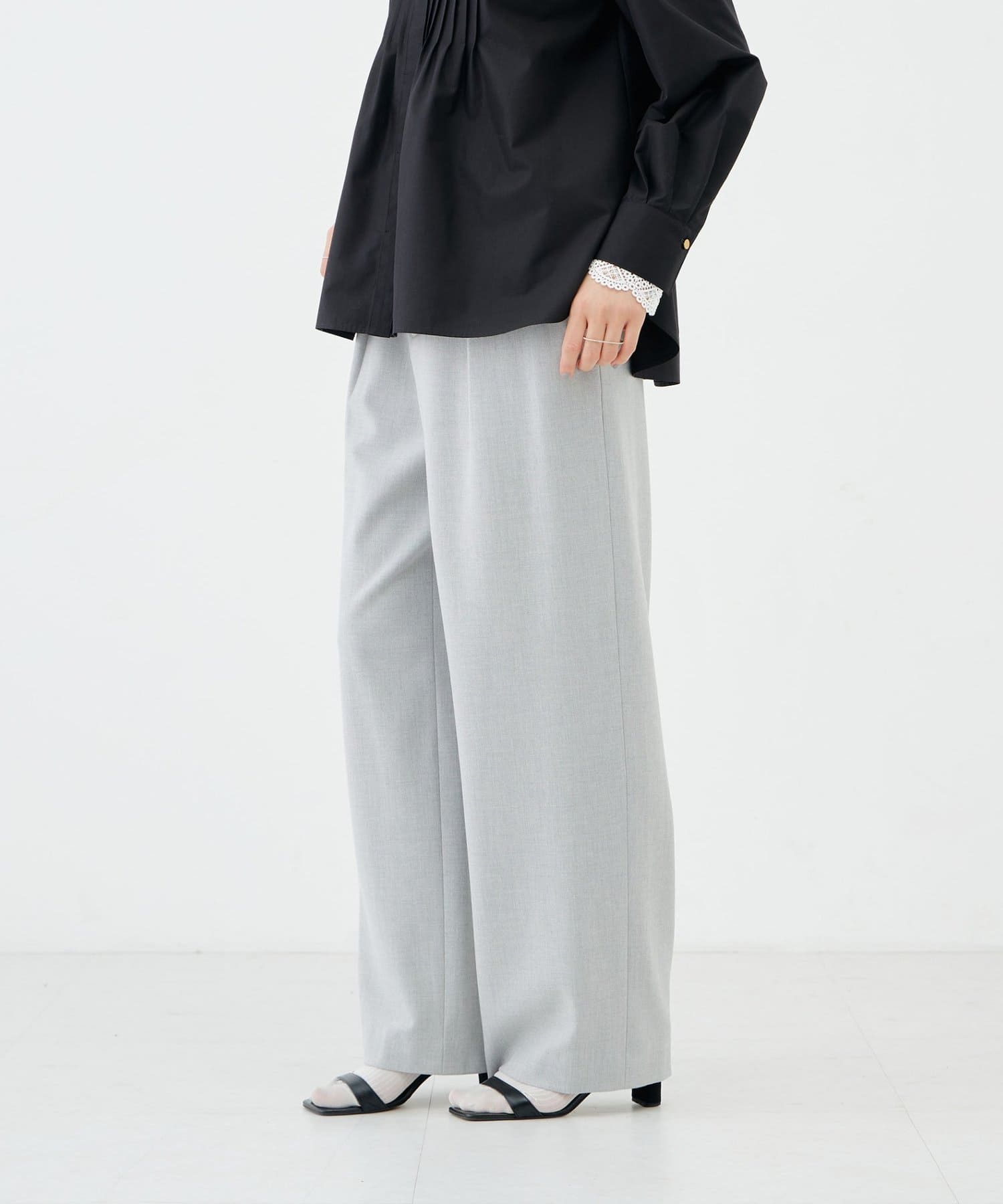 NOLLEY'S(ノーリーズ) 《吸湿発熱/4サイズ展開》ウォッシャブル裏起毛タックワイドパンツ