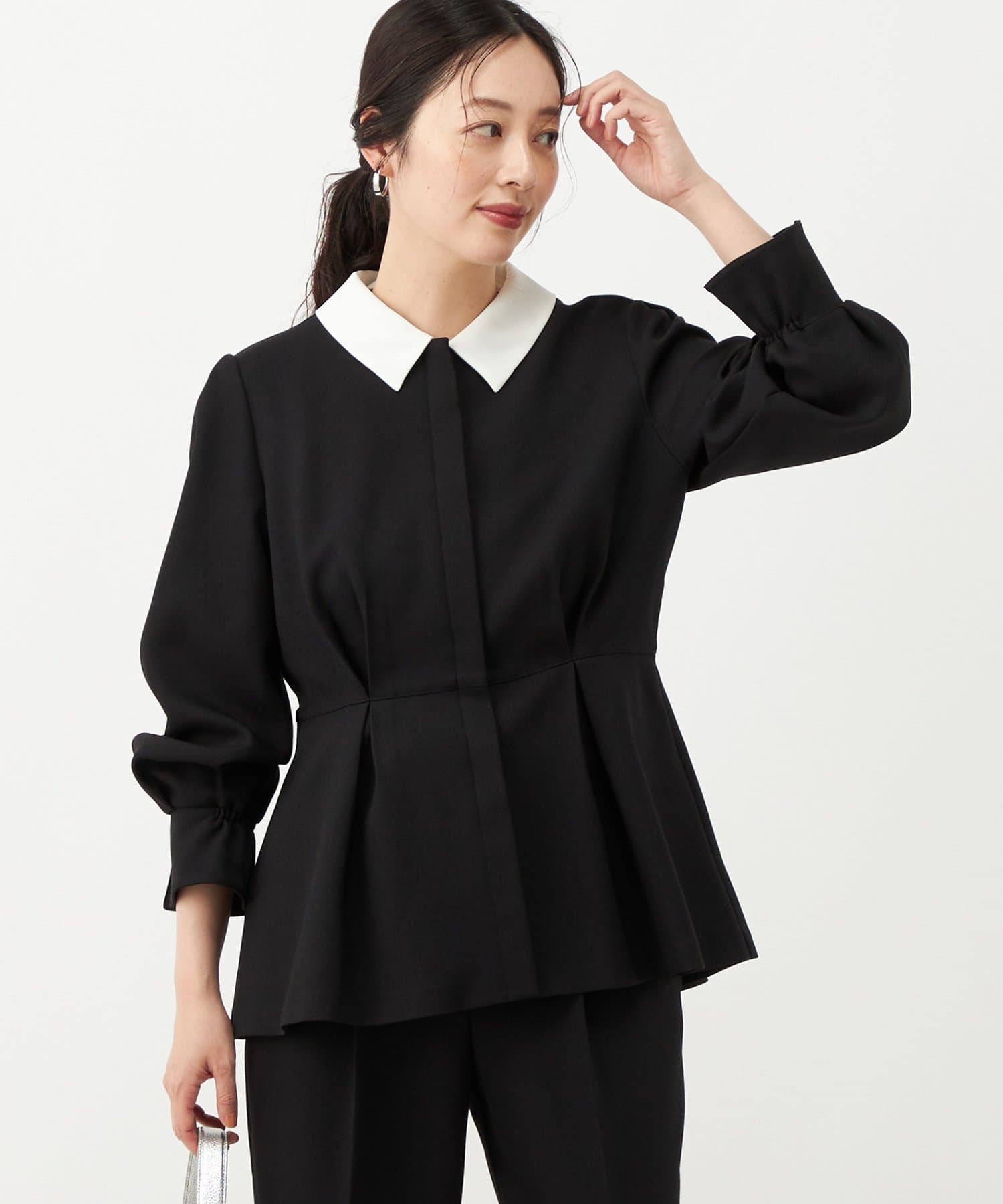 NOLLEY'S(ノーリーズ) 《セットアップ対応》ウォッシャブルウールライクペプラムブラウス