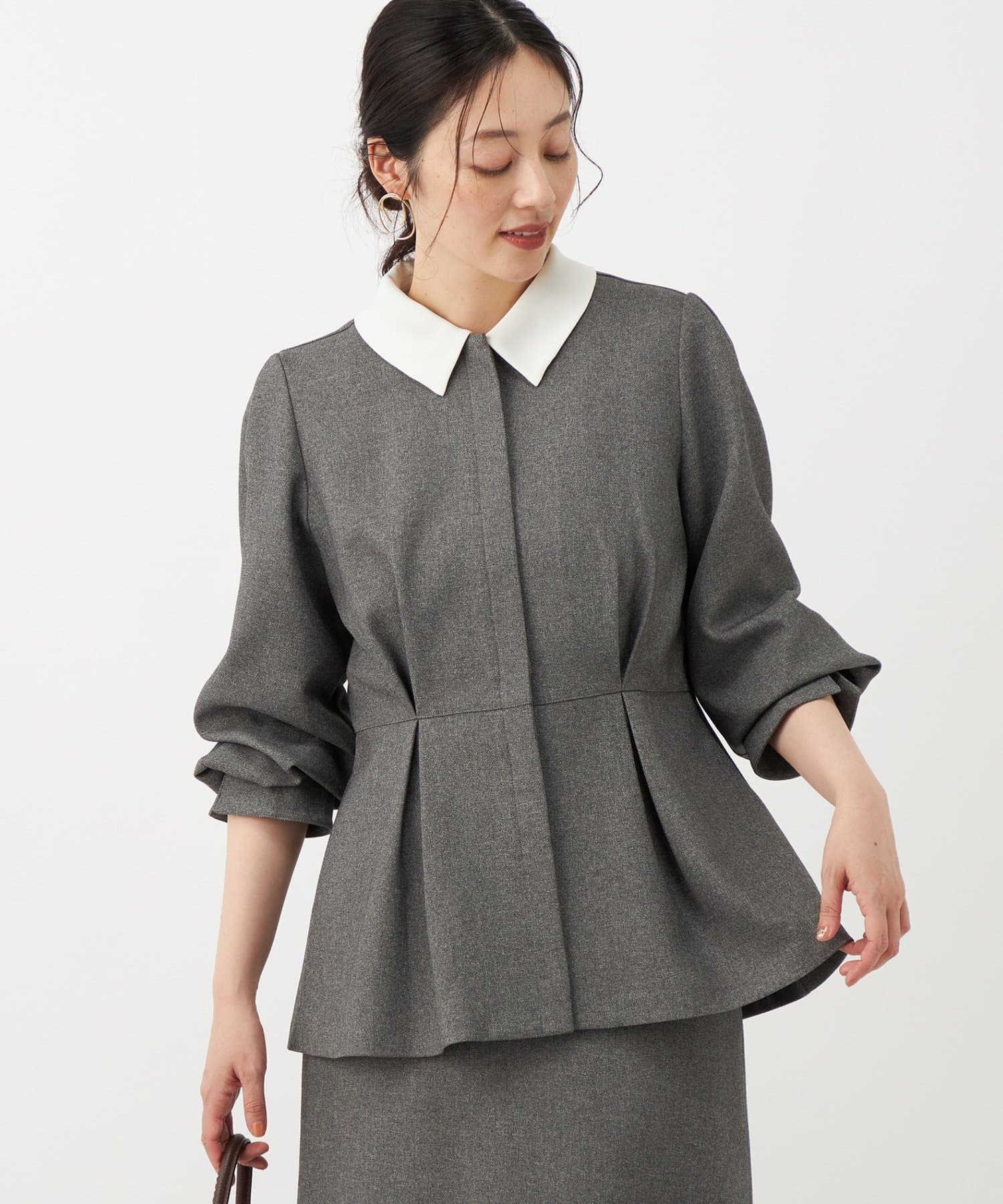 NOLLEY'S(ノーリーズ) 《セットアップ対応》ウォッシャブルウールライクペプラムブラウス