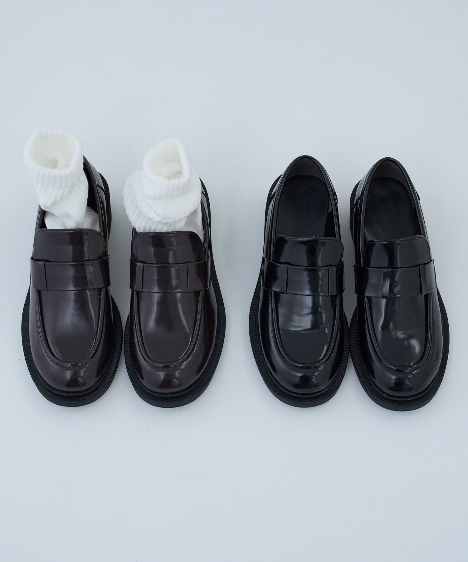 Omekashi(オメカシ) 【2サイズ展開】エナメルベルトローファー