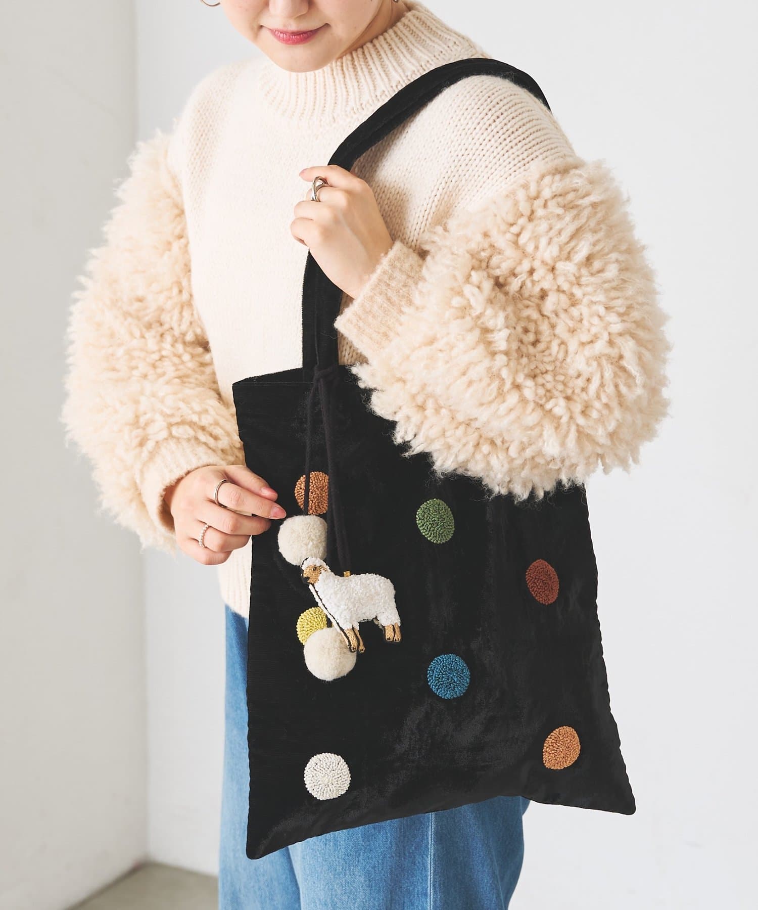 BEARDSLEY(ビアズリー) 《CITRUS》羊とポンポン刺繍トートバッグ