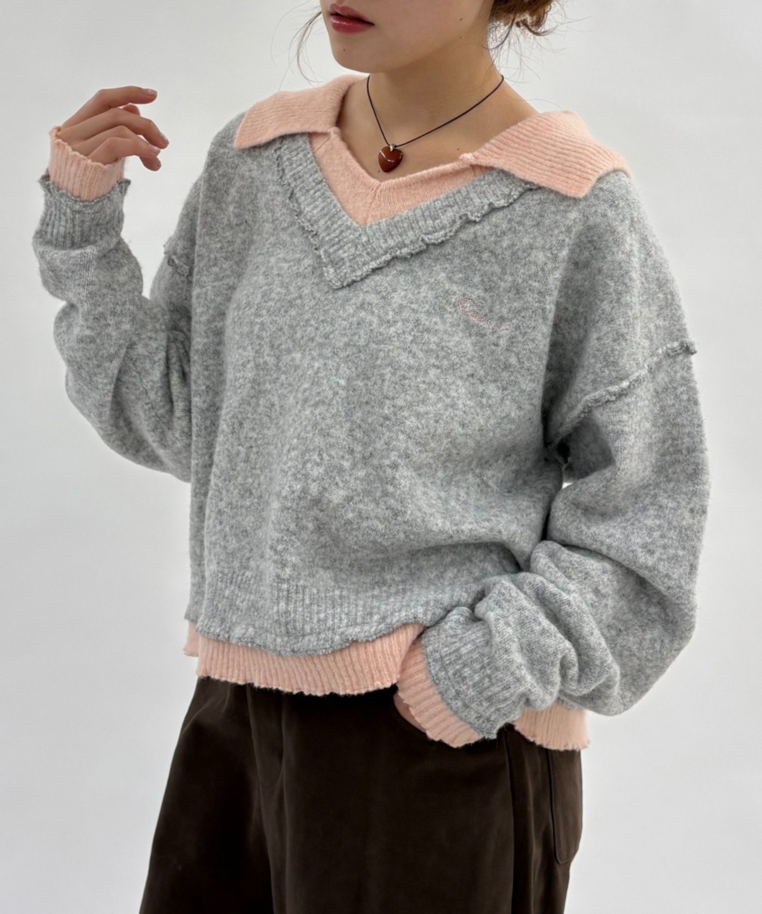 w closet(ダブルクローゼット) レイヤードポロニット