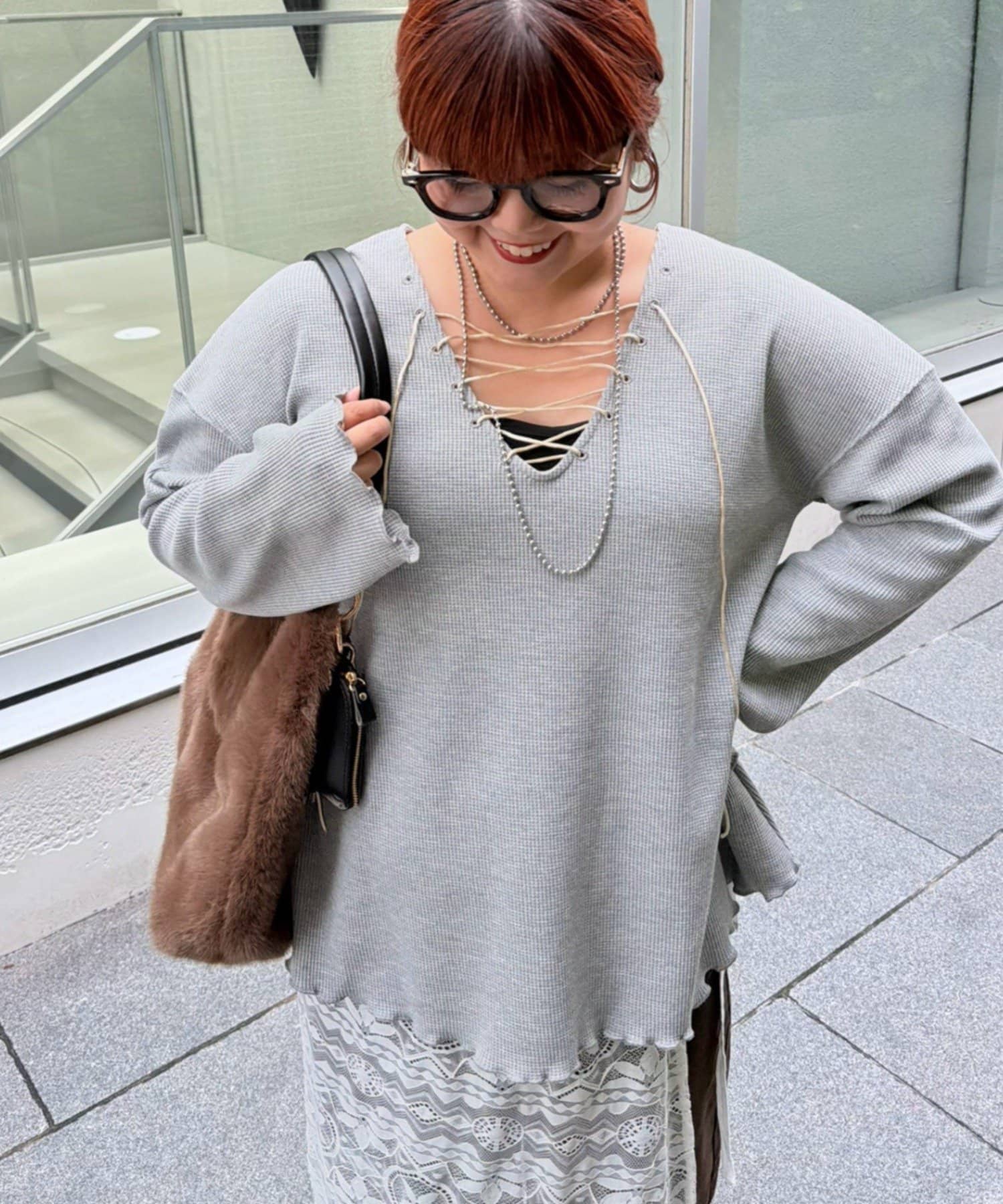Remind me and forever(リマインドミーアンドフォーエバー) 【@kana__18s】2WAYレースアップルーズプルオーバー