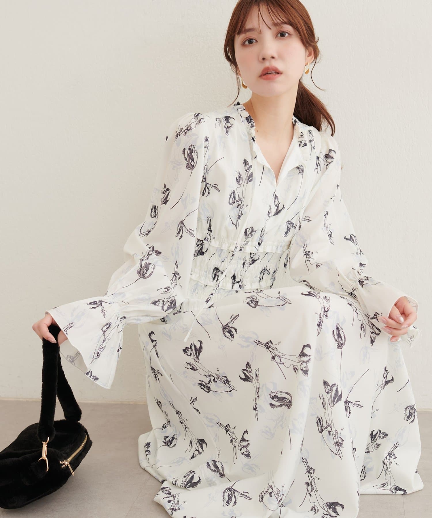 natural couture(ナチュラルクチュール) 【パルクロ限定】ウエストシャーリングキャンディスリーブワンピース