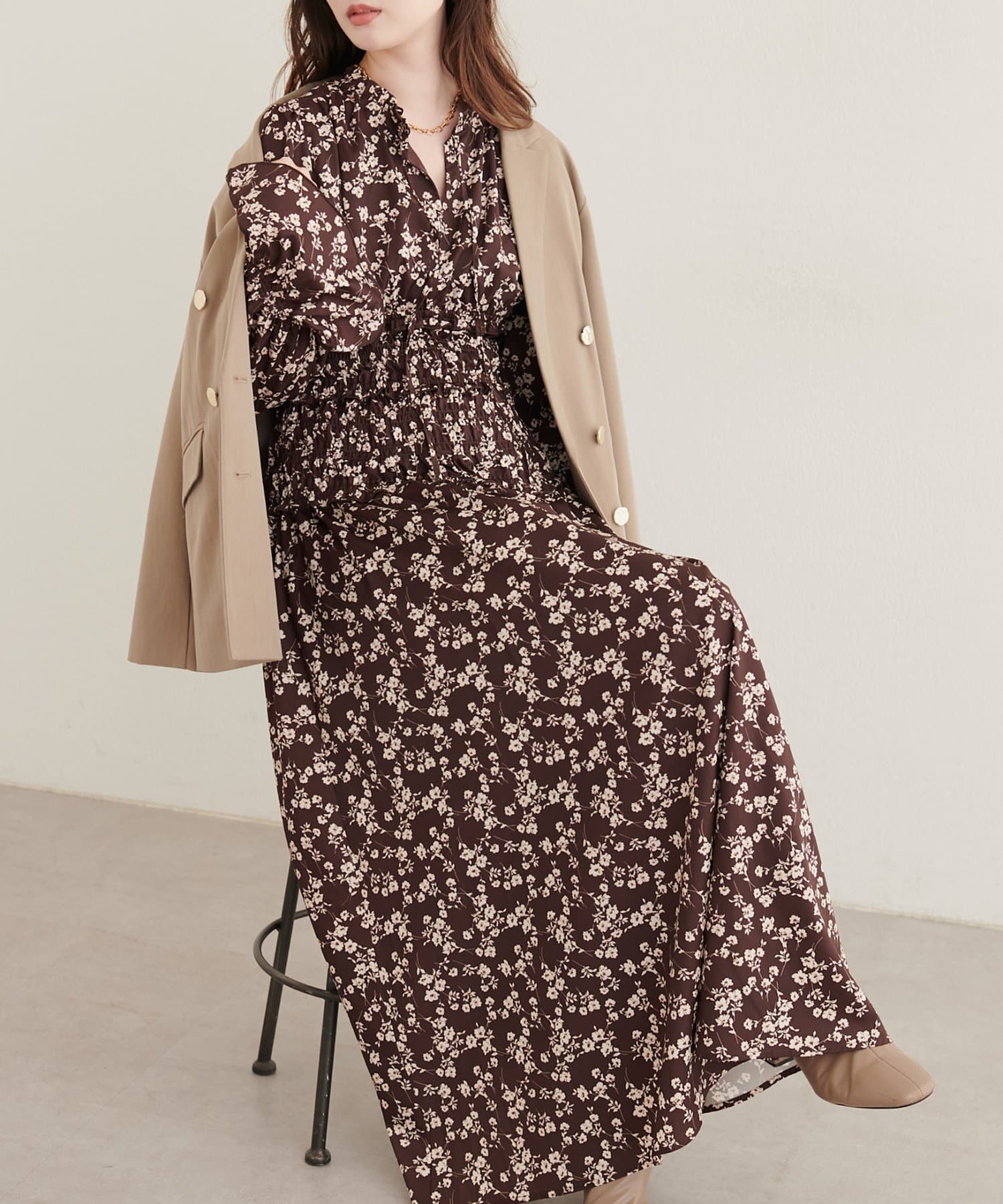 natural couture(ナチュラルクチュール) 【パルクロ限定】ウエストシャーリングキャンディスリーブワンピース