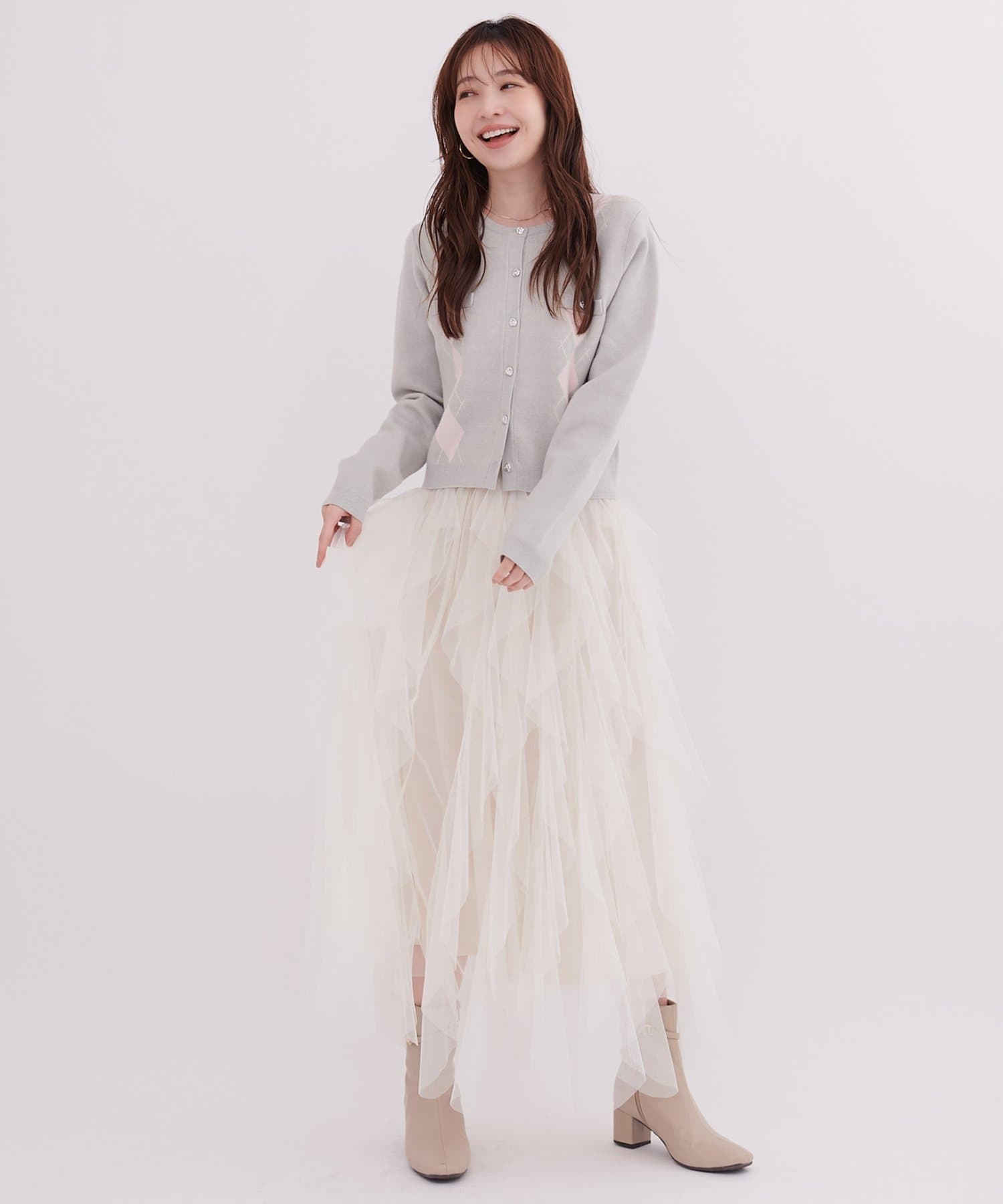 natural couture(ナチュラルクチュール) アーガイル柄ショート丈ニット