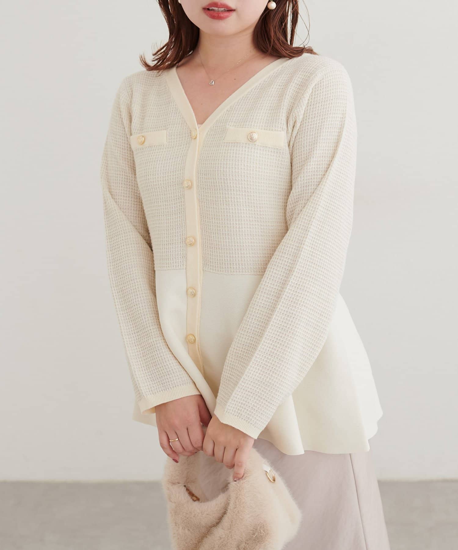 natural couture(ナチュラルクチュール) 〈canami〉ツイードライクペプラムニット