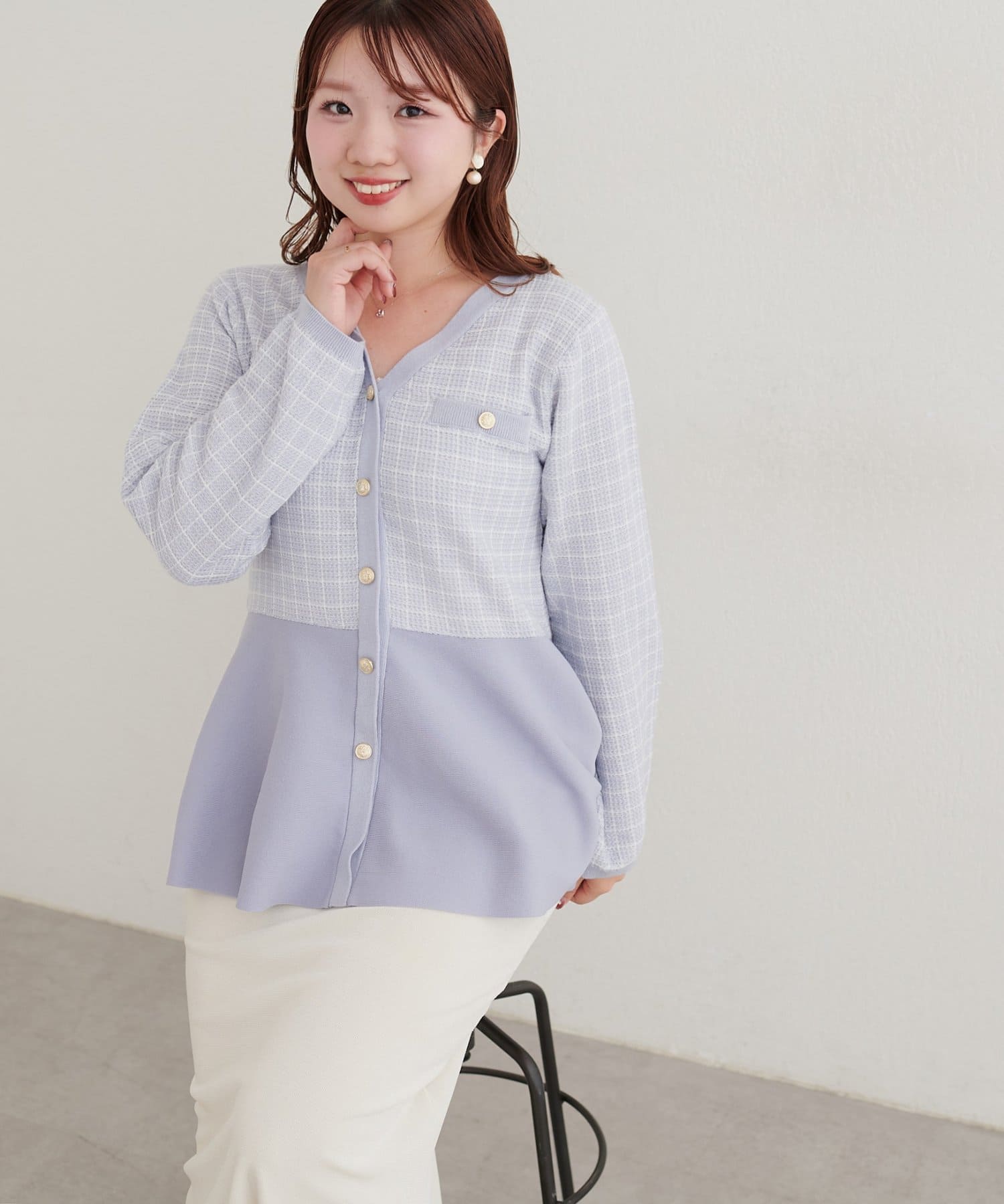 natural couture(ナチュラルクチュール) 〈canami〉ツイードライクペプラムニット