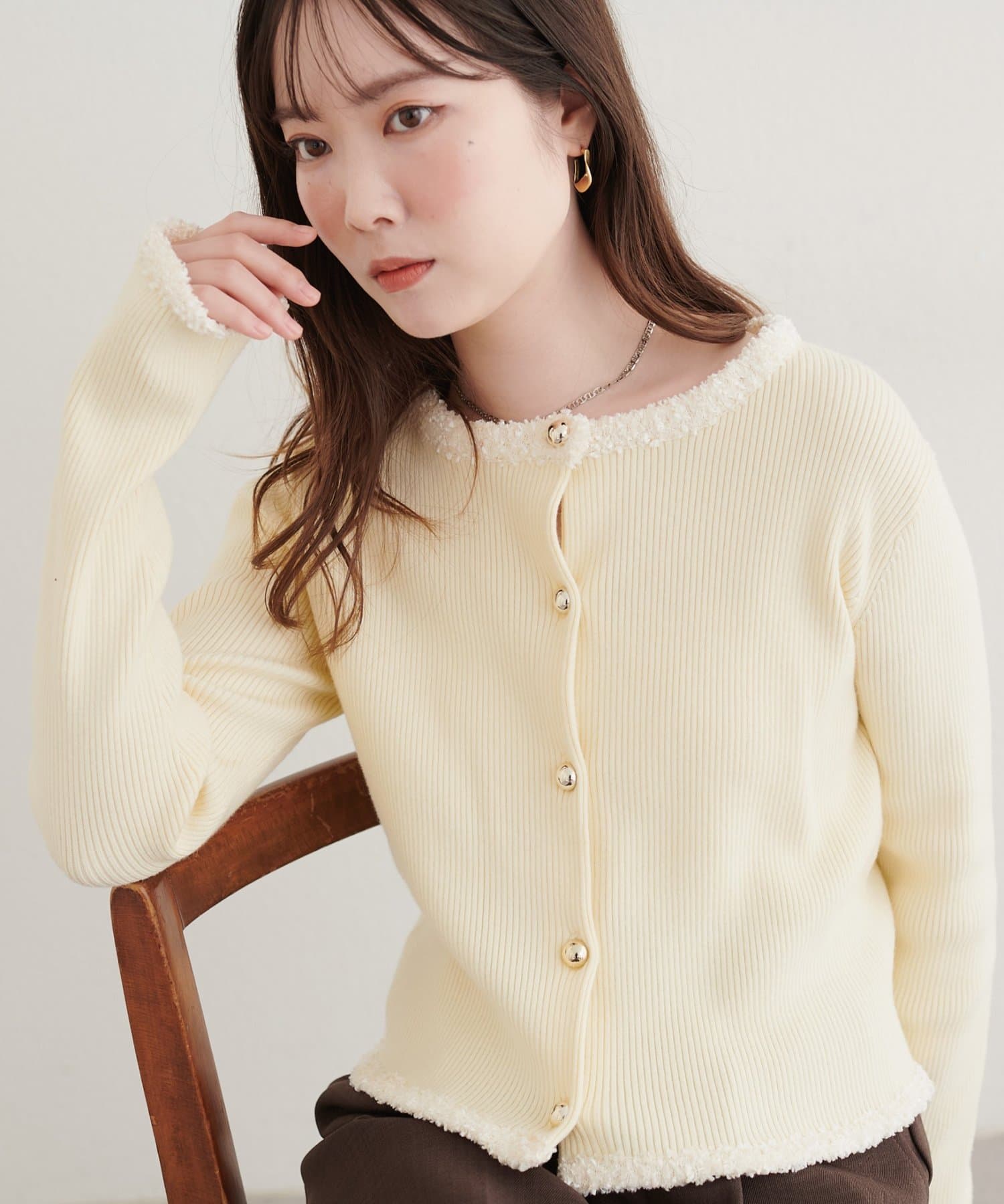 natural couture(ナチュラルクチュール) ファンシーヤーントリムカーディガン