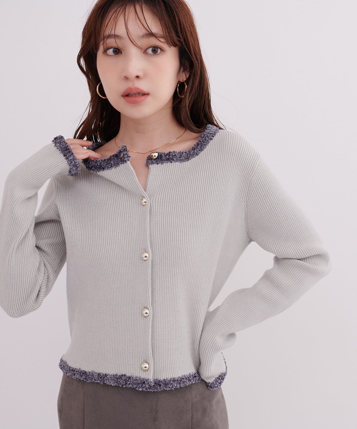 natural couture(ナチュラルクチュール) ファンシーヤーントリムカーディガン