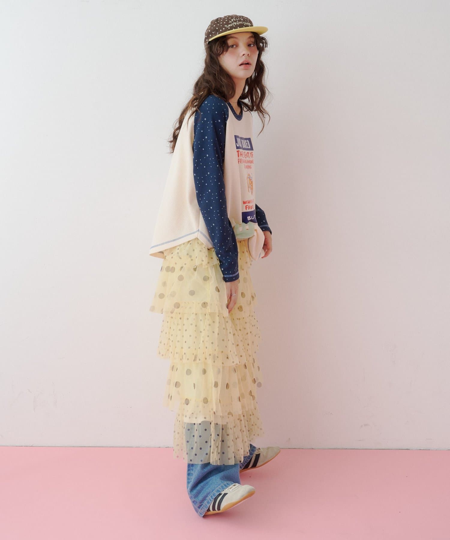 CIAOPANIC TYPY(チャオパニックティピー) 【26Winter展示会 出展商品】【HELLO.SANFRANCISCO】パンプリントワッフルラグランTEE