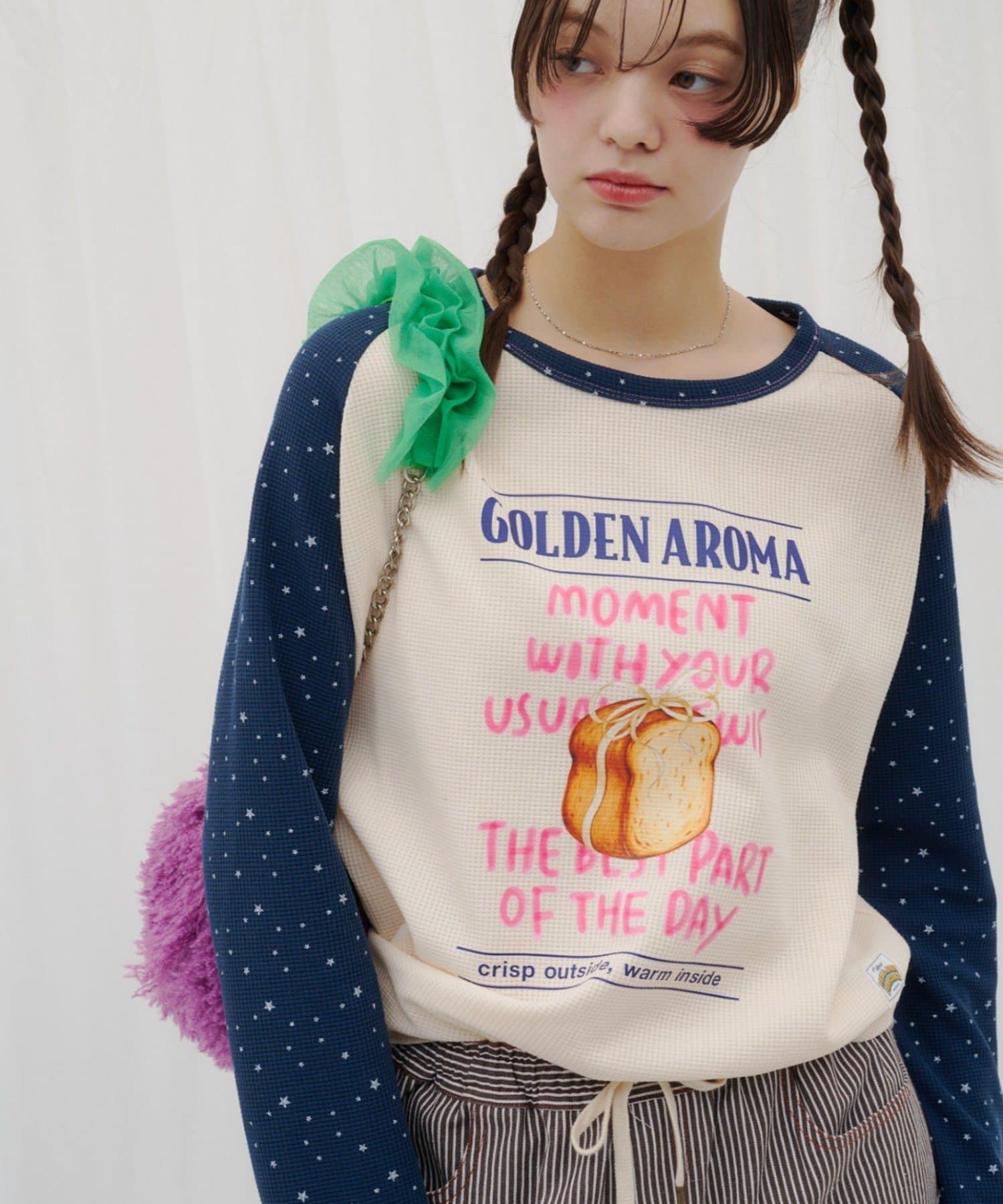 CIAOPANIC TYPY(チャオパニックティピー) 【26Winter展示会 出展商品】【HELLO.SANFRANCISCO】パンプリントワッフルラグランTEE