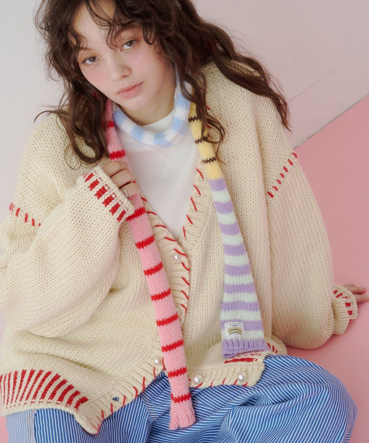 CIAOPANIC TYPY(チャオパニックティピー) 【26Winter展示会 出展商品】【HELLO.SANFRANCISCO】パールボタンステッチオーバーニット