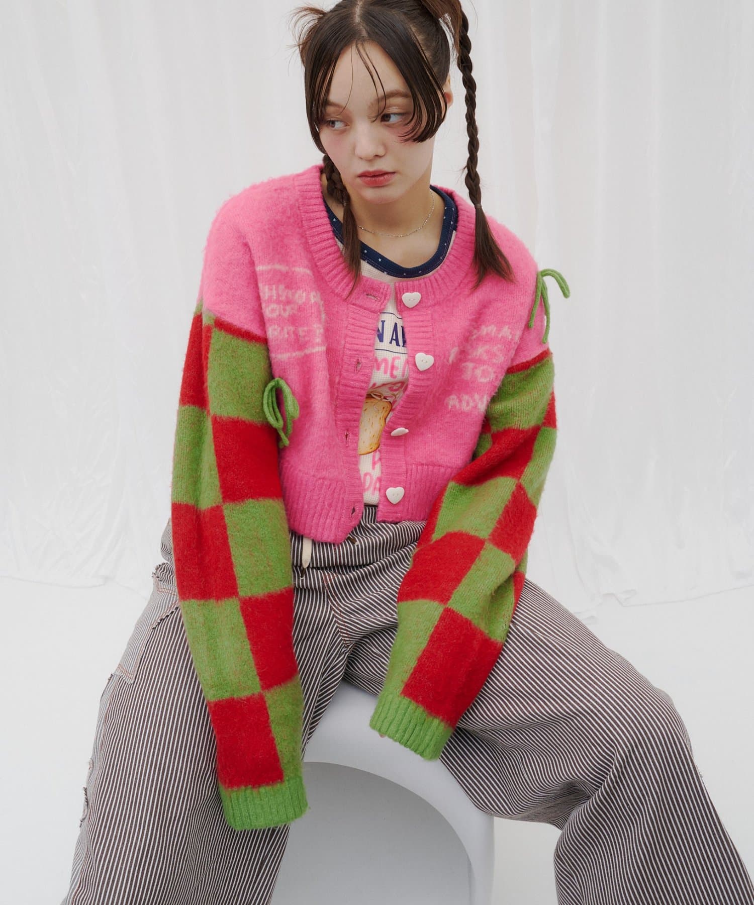 CIAOPANIC TYPY(チャオパニックティピー) 【26Winter展示会 出展商品】【HELLO.SANFRANCISCO】リボンチェックニットカーディガン