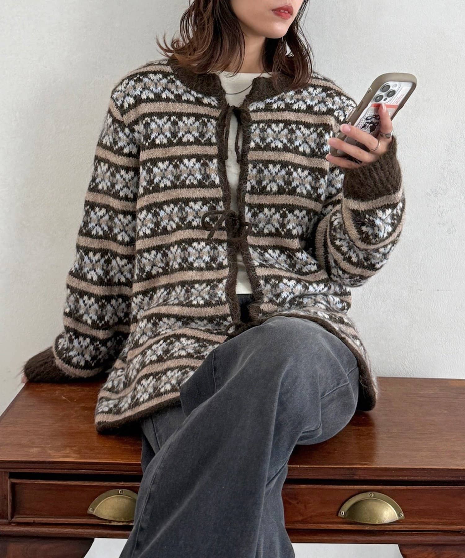 CPCM(シーピーシーエム) 【WEB限定】前リボン柄カーディガン