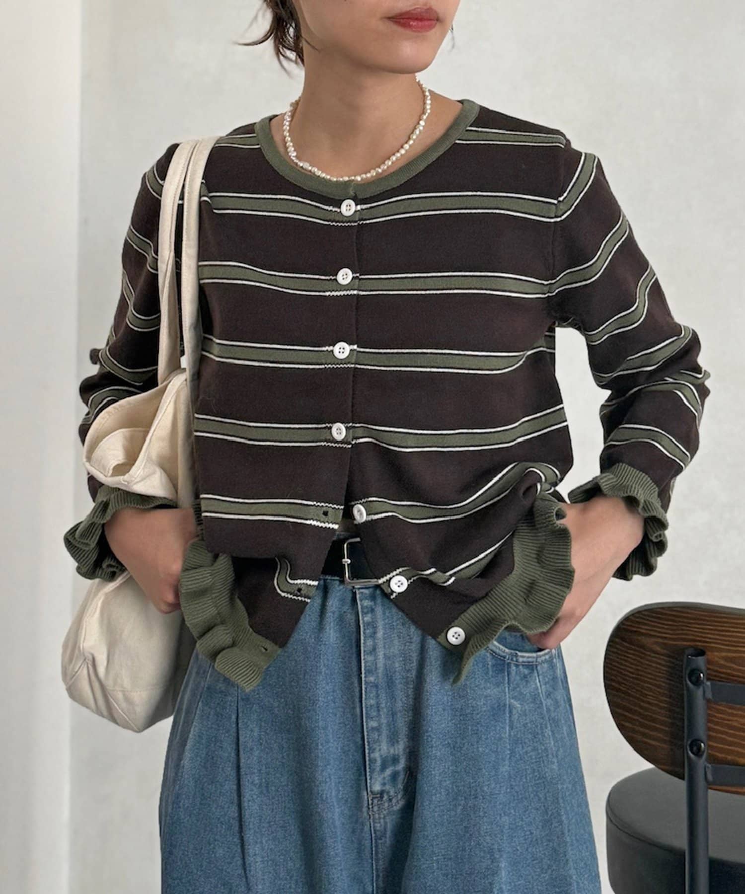 CPCM(シーピーシーエム) 【WEB限定】フリルボーダーカーディガン