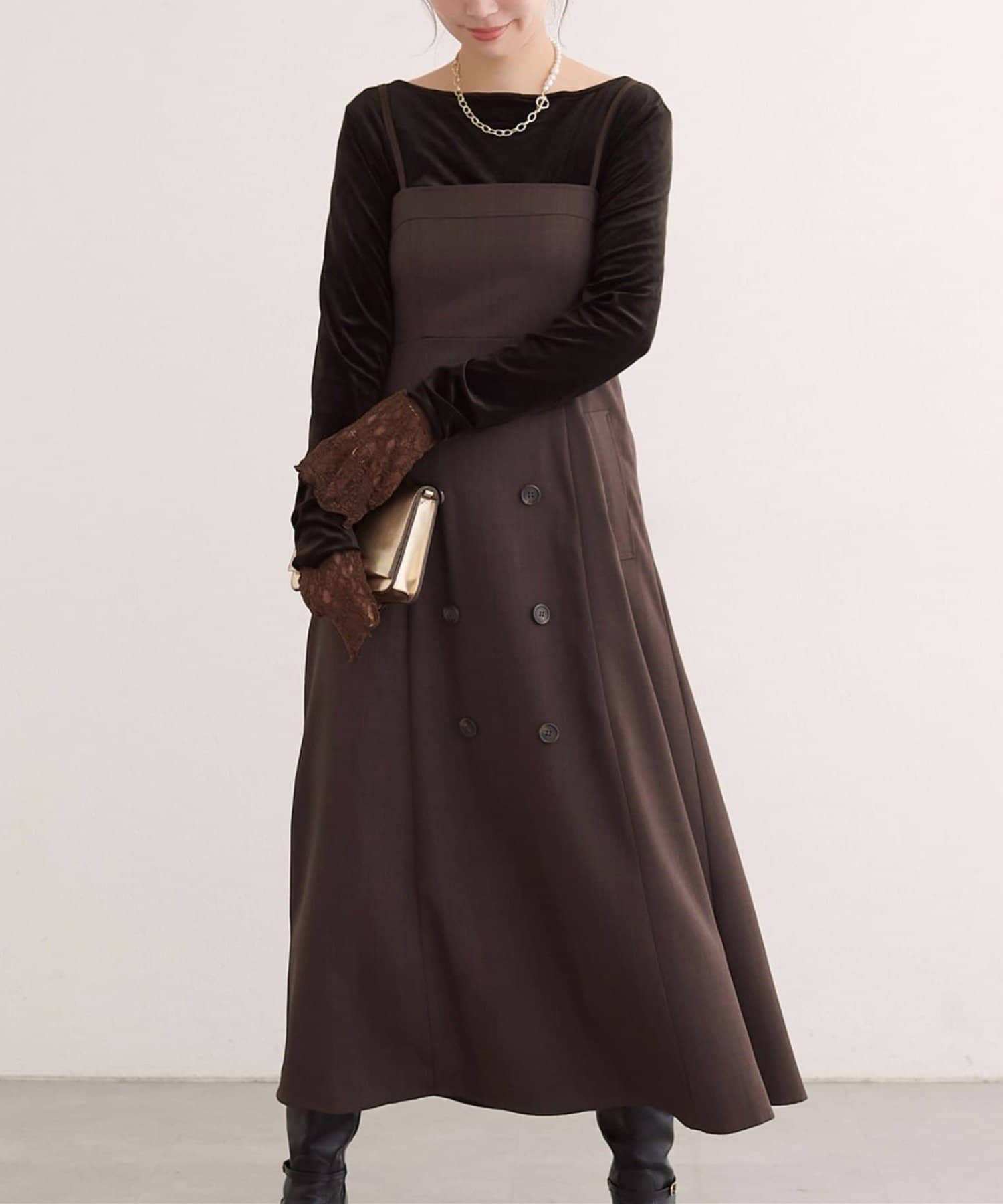 NICE CLAUP / OLIVE des OLIVE OUTLET(ナイスクラップ  / オリーブ デ オリーブ アウトレット) 【natural couture】フロントボタンキャミワンピース