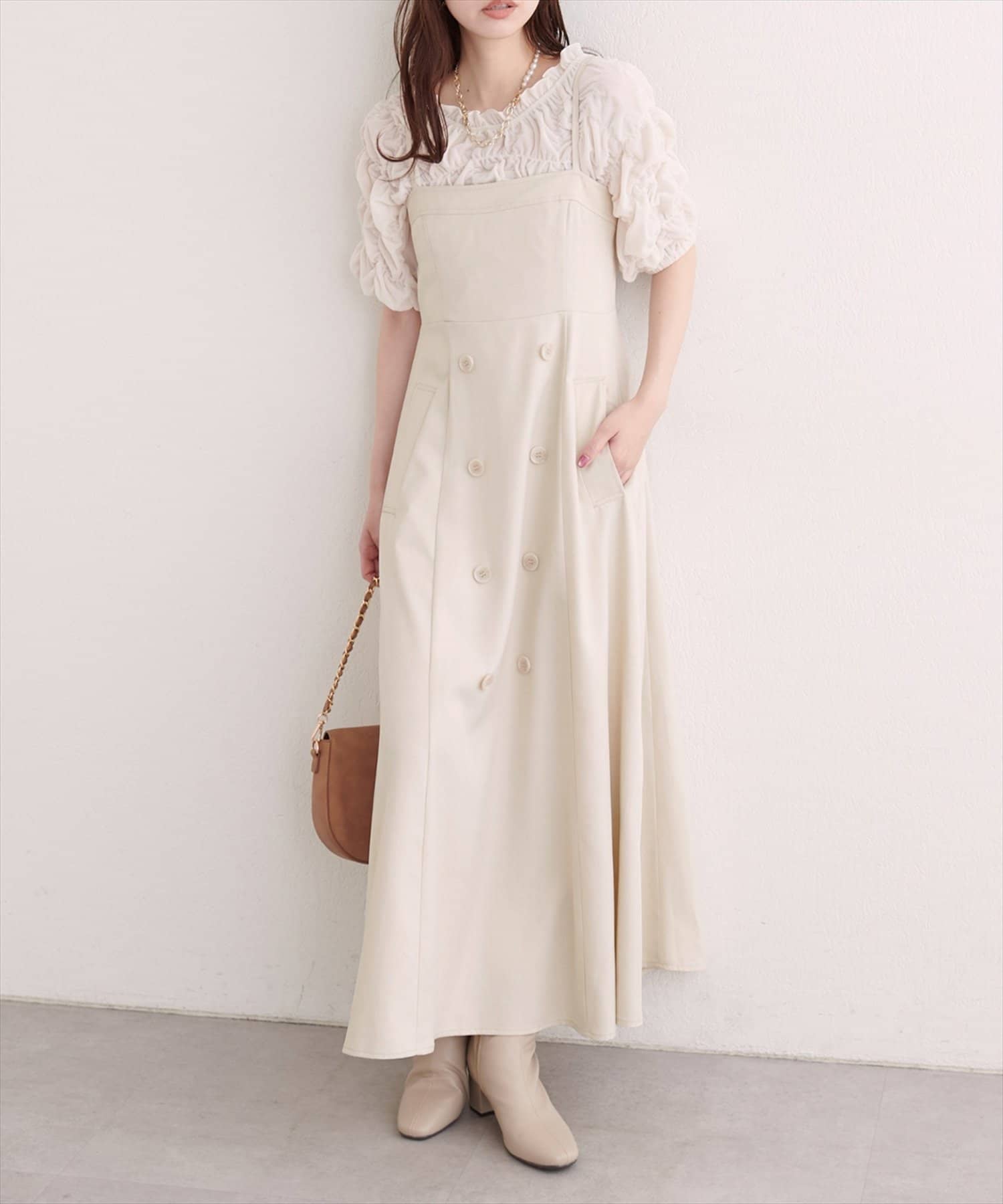 NICE CLAUP / OLIVE des OLIVE OUTLET(ナイスクラップ  / オリーブ デ オリーブ アウトレット) 【natural couture】フロントボタンキャミワンピース