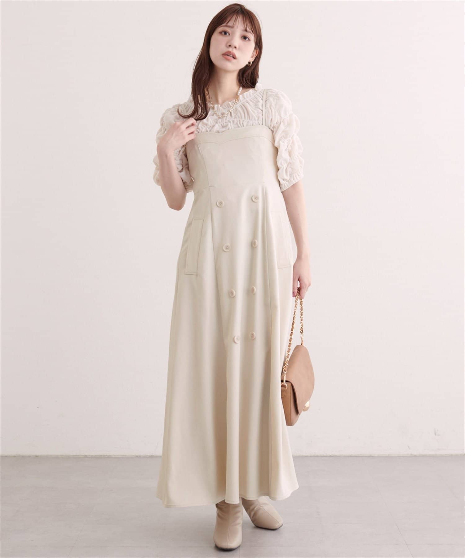 NICE CLAUP / OLIVE des OLIVE OUTLET(ナイスクラップ  / オリーブ デ オリーブ アウトレット) 【natural couture】フロントボタンキャミワンピース