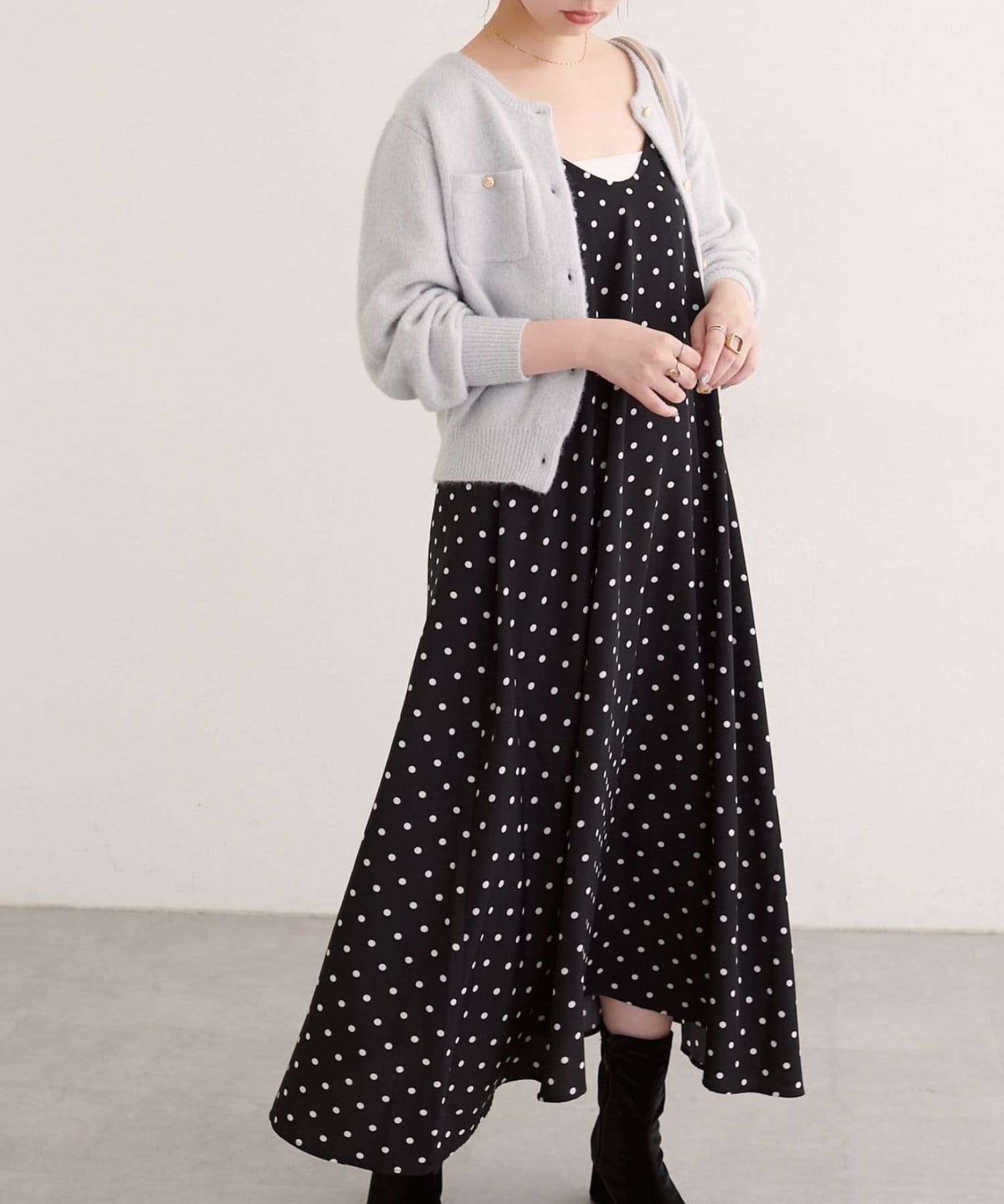 NICE CLAUP / OLIVE des OLIVE OUTLET(ナイスクラップ  / オリーブ デ オリーブ アウトレット) 【natural couture】リボン付きドットキャミワンピース