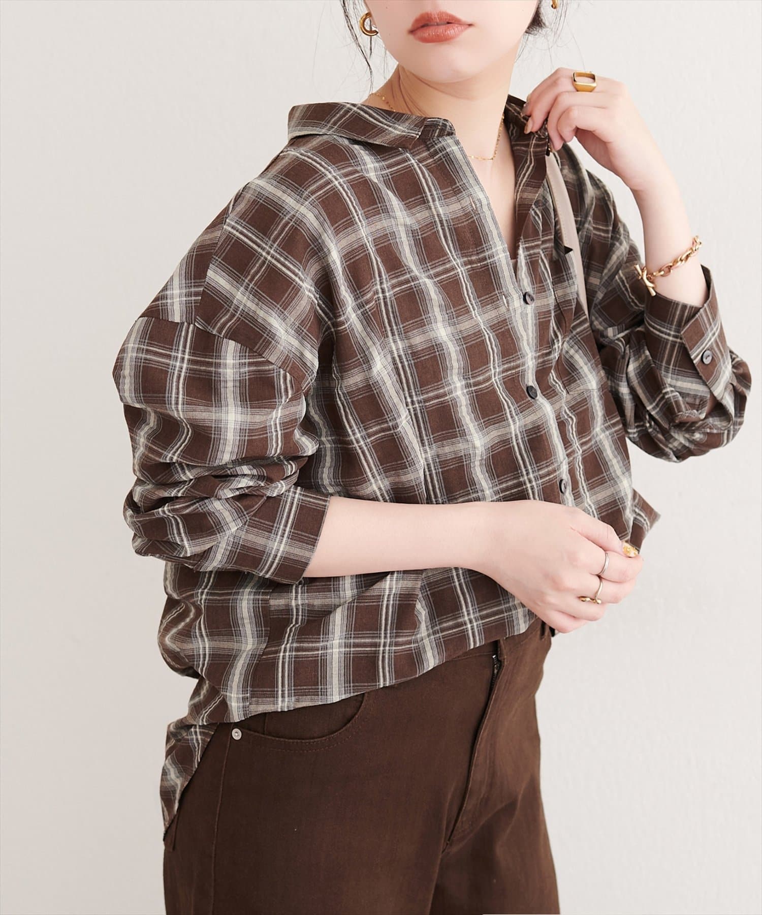 NICE CLAUP / OLIVE des OLIVE OUTLET(ナイスクラップ  / オリーブ デ オリーブ アウトレット) 【natural couture】便利なマルチWAYチェックシャツ