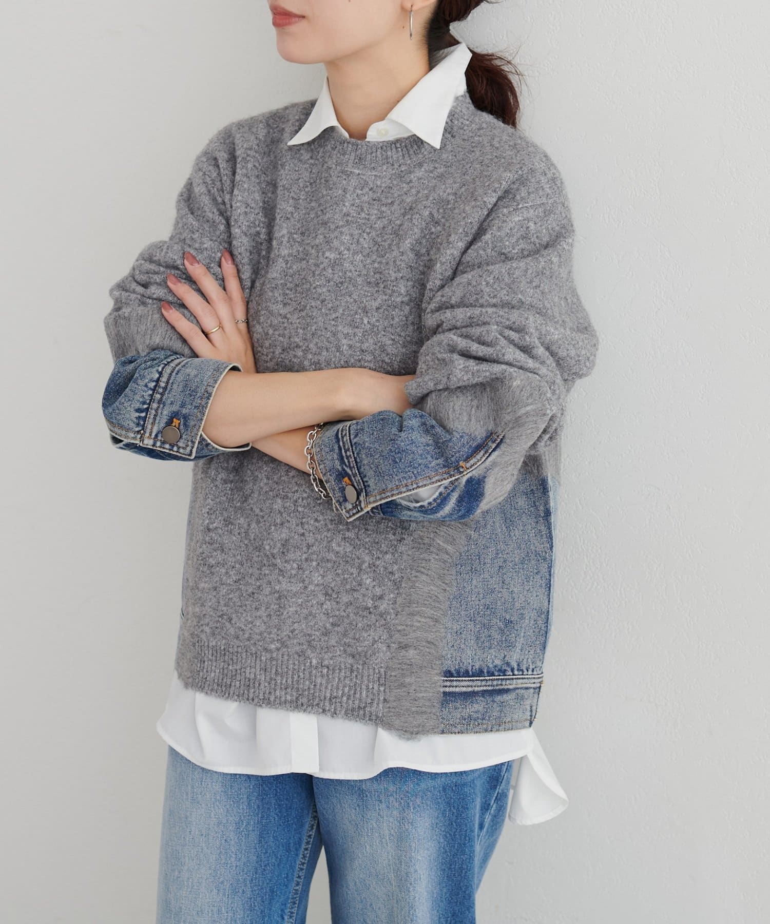 LARUTA(ラルータ) リメイクデニム×ニットプルオーバー