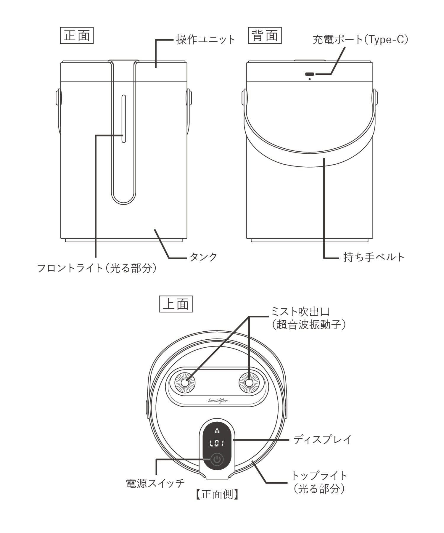 3COINS(スリーコインズ) 2L充電式加湿器